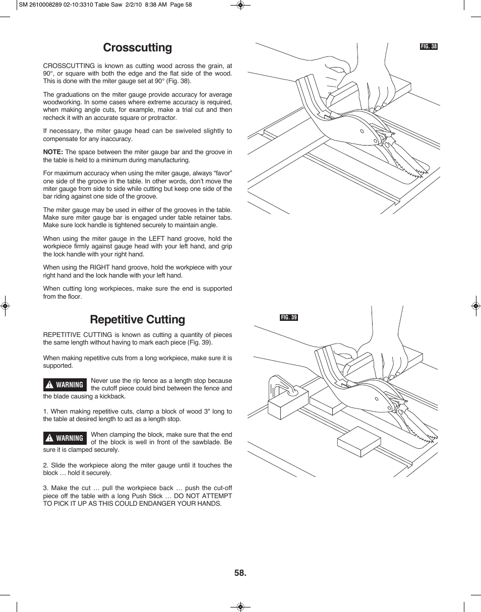Crosscutting, Repetitive cutting | Skil 3310 User Manual | Page 58 / 80