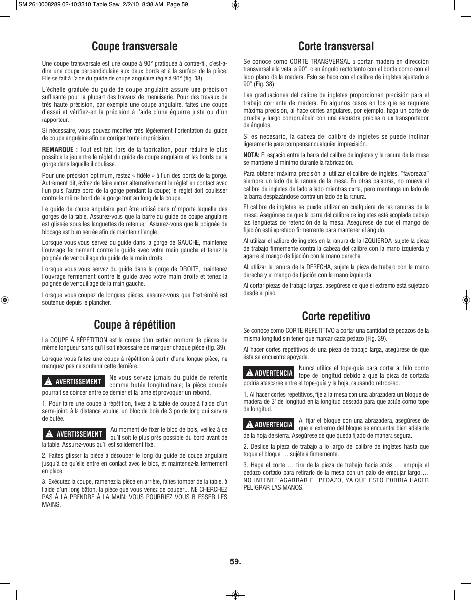 Coupe transversale, Coupe à répétition, Corte transversal | Corte repetitivo | Skil 3310 User Manual | Page 59 / 80