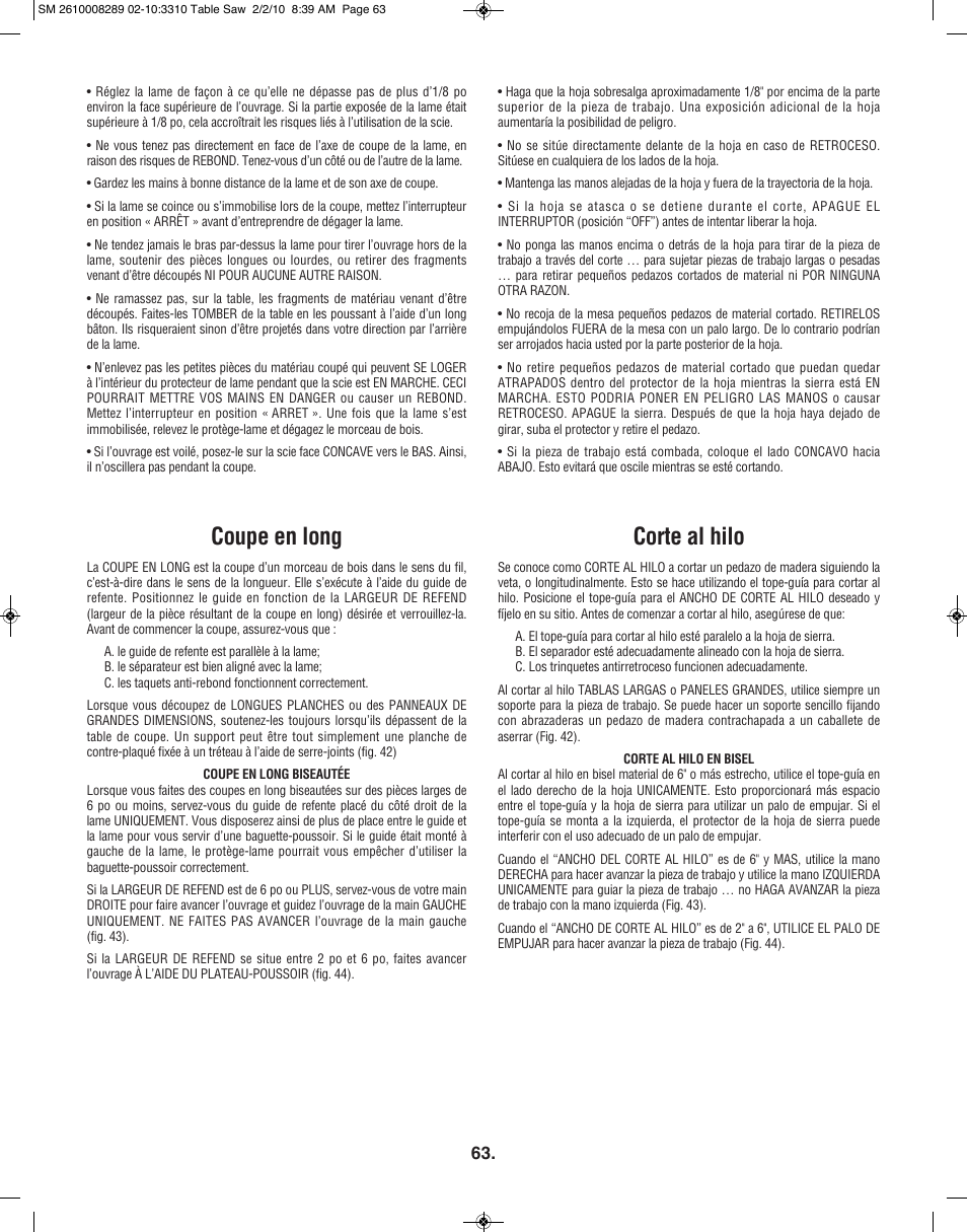 Corte al hilo, Coupe en long | Skil 3310 User Manual | Page 63 / 80
