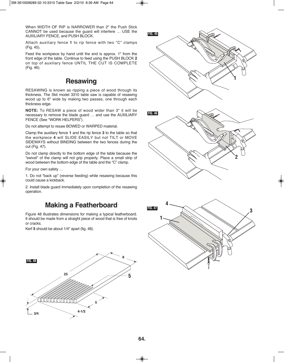 Resawing, Making a featherboard | Skil 3310 User Manual | Page 64 / 80