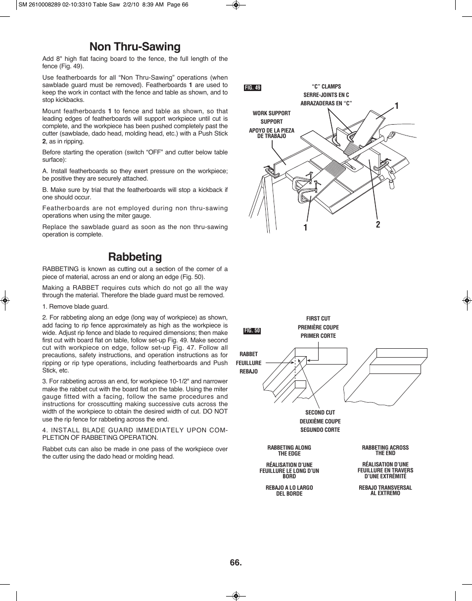 Non thru-sawing, Rabbeting | Skil 3310 User Manual | Page 66 / 80
