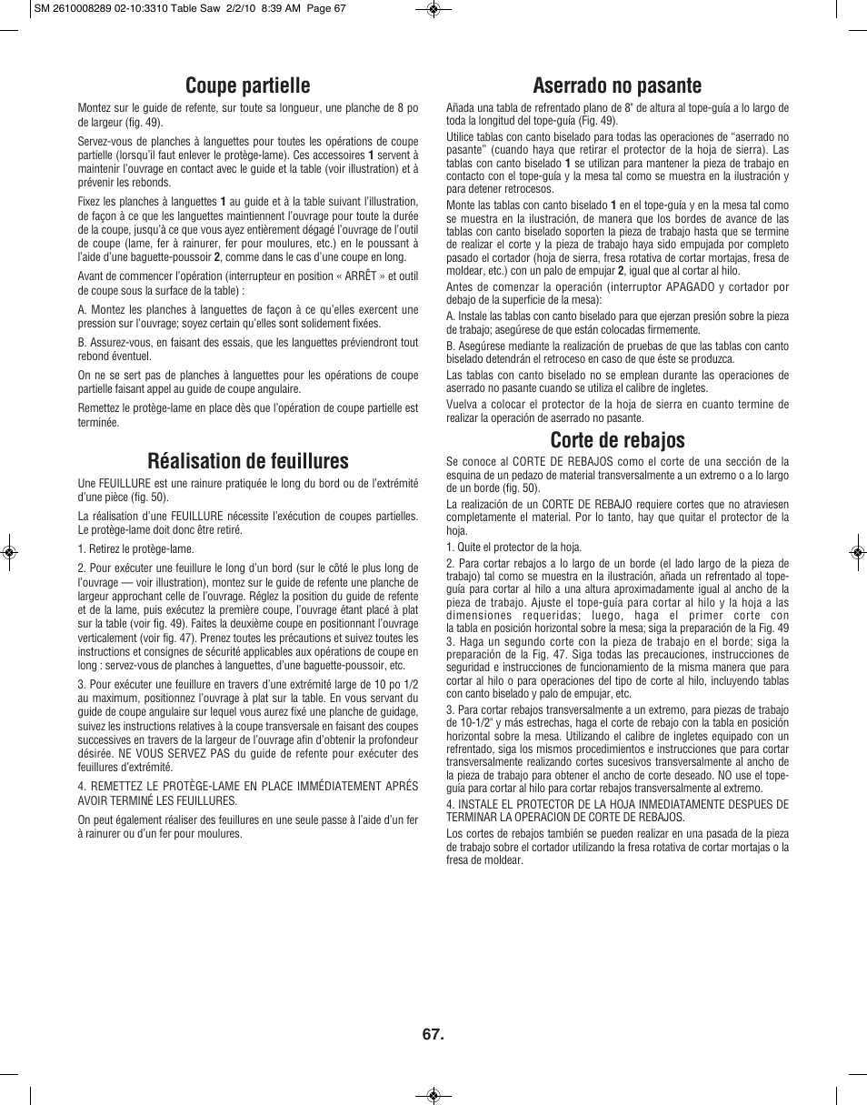 Aserrado no pasante, Corte de rebajos, Coupe partielle | Réalisation de feuillures | Skil 3310 User Manual | Page 67 / 80