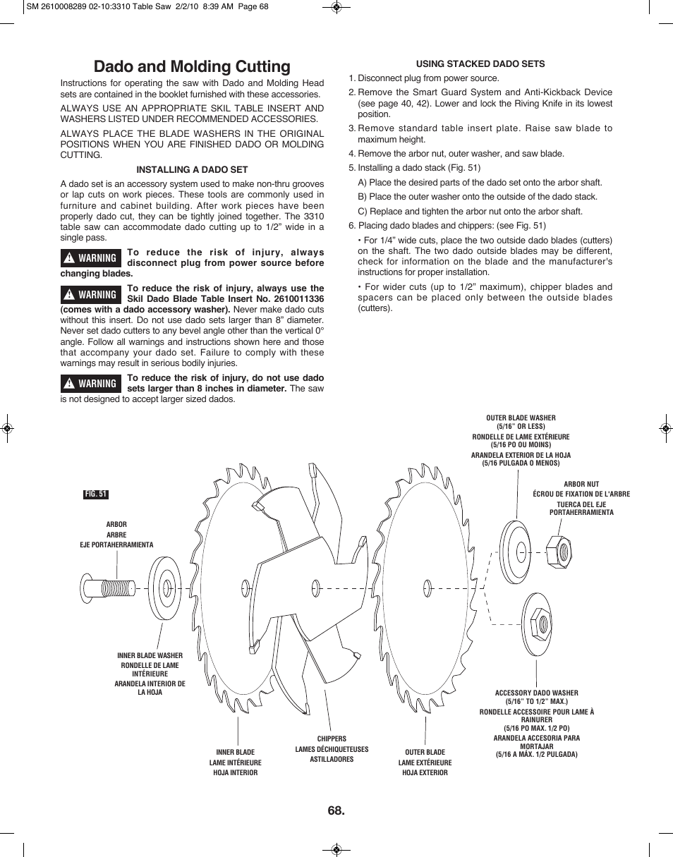 Dado and molding cutting | Skil 3310 User Manual | Page 68 / 80