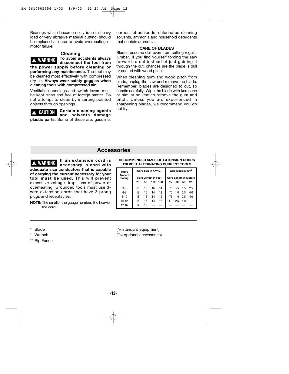 Accessories, Cleaning, Warning | Caution | Skil HD5510 User Manual | Page 12 / 36