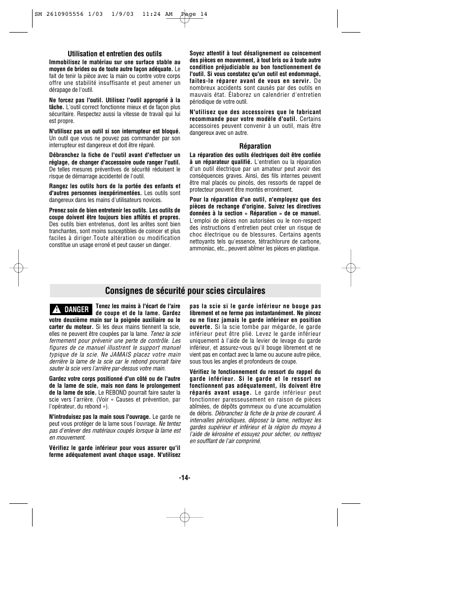 Consignes de sécurité pour scies circulaires | Skil HD5510 User Manual | Page 14 / 36