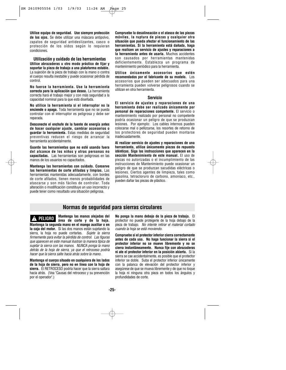 Normas de seguridad para sierras circulares | Skil HD5510 User Manual | Page 25 / 36