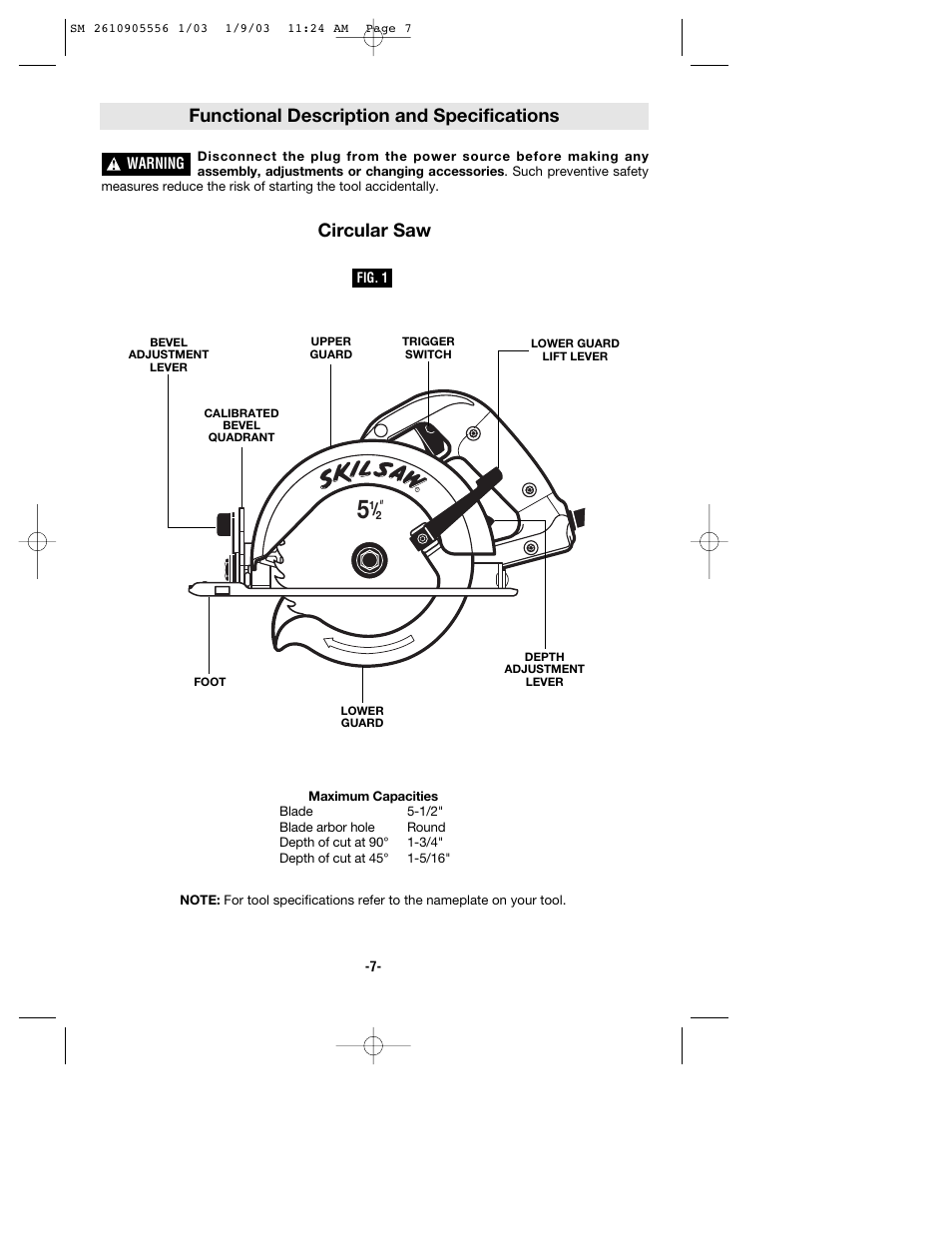 Functional description and specifications, Circular saw | Skil HD5510 User Manual | Page 7 / 36