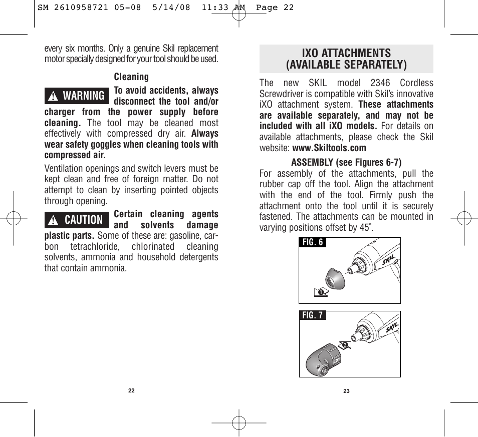 Warning, Caution ixo attachments (available separately) | Skil 2346 User Manual | Page 12 / 39