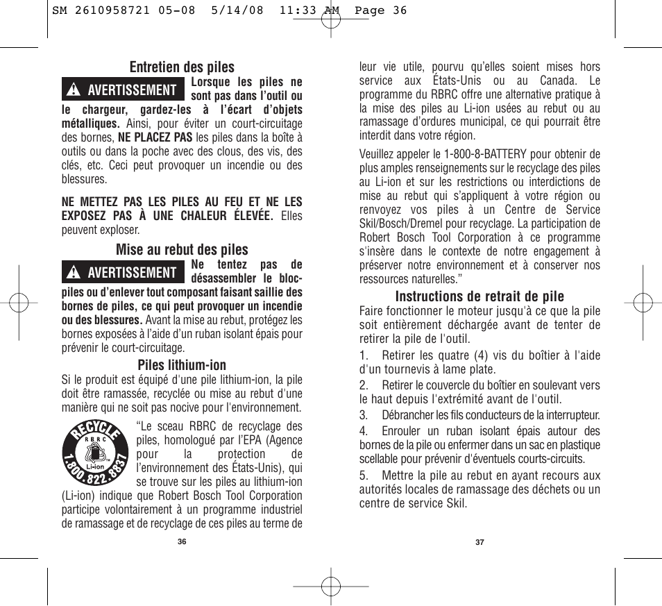 Entretien des piles, Mise au rebut des piles | Skil 2346 User Manual | Page 19 / 39