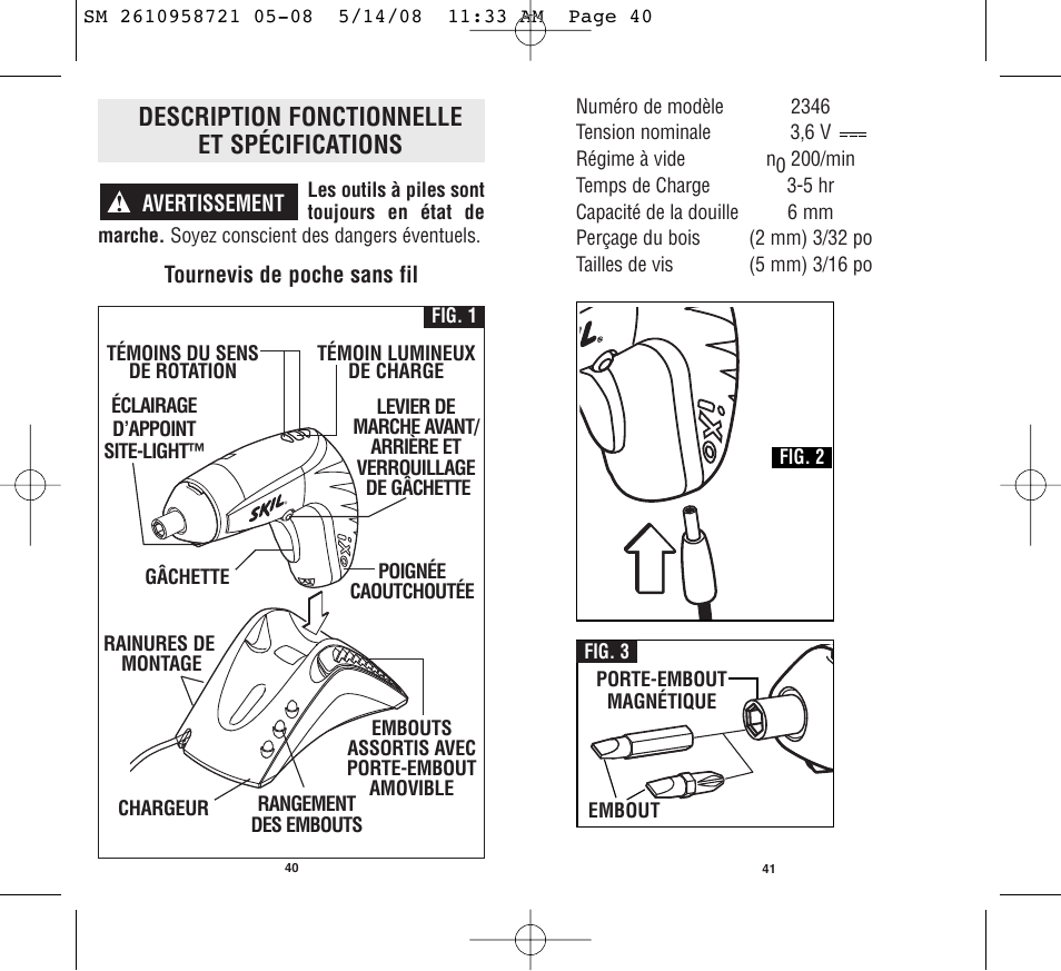 Description fonctionnelle et spécifications | Skil 2346 User Manual | Page 21 / 39