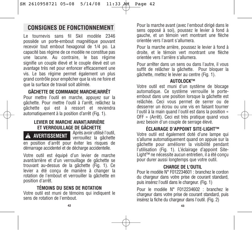 Consignes de fonctionnement | Skil 2346 User Manual | Page 22 / 39