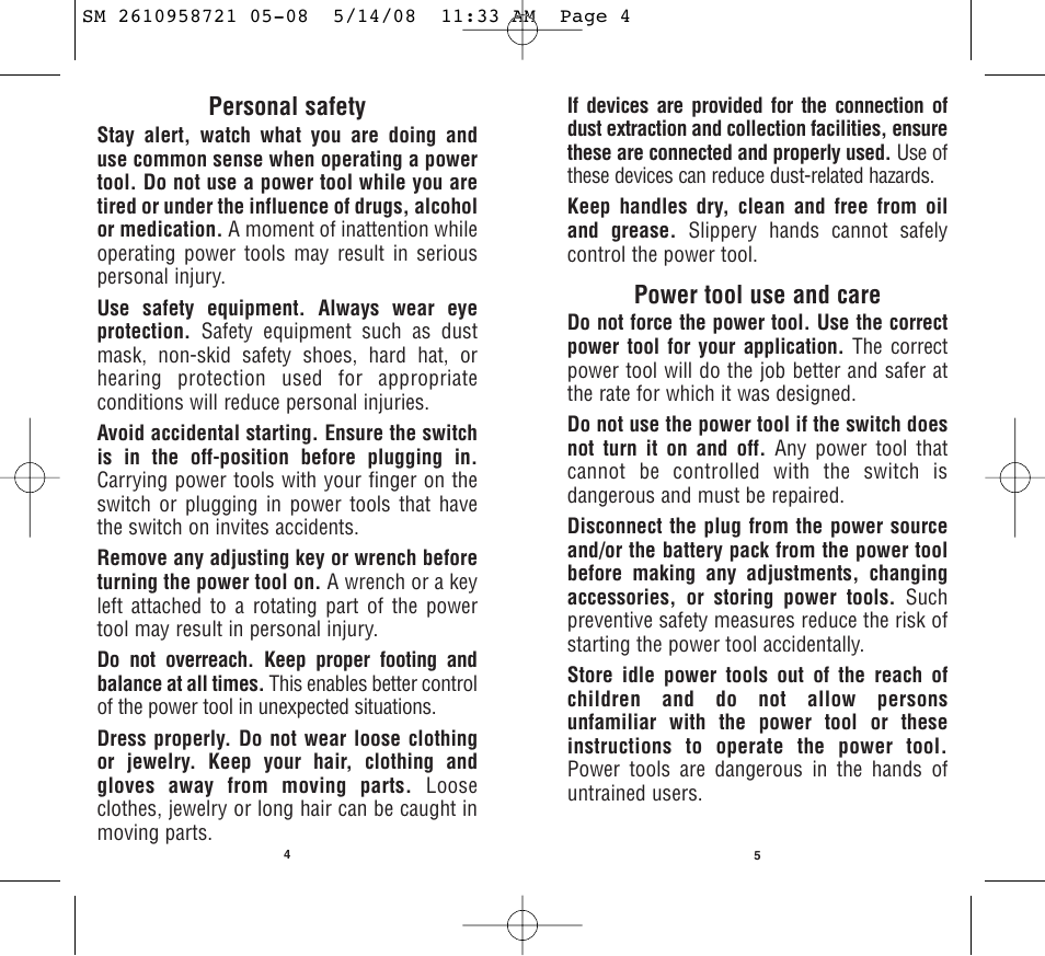 Power tool use and care, Personal safety | Skil 2346 User Manual | Page 3 / 39