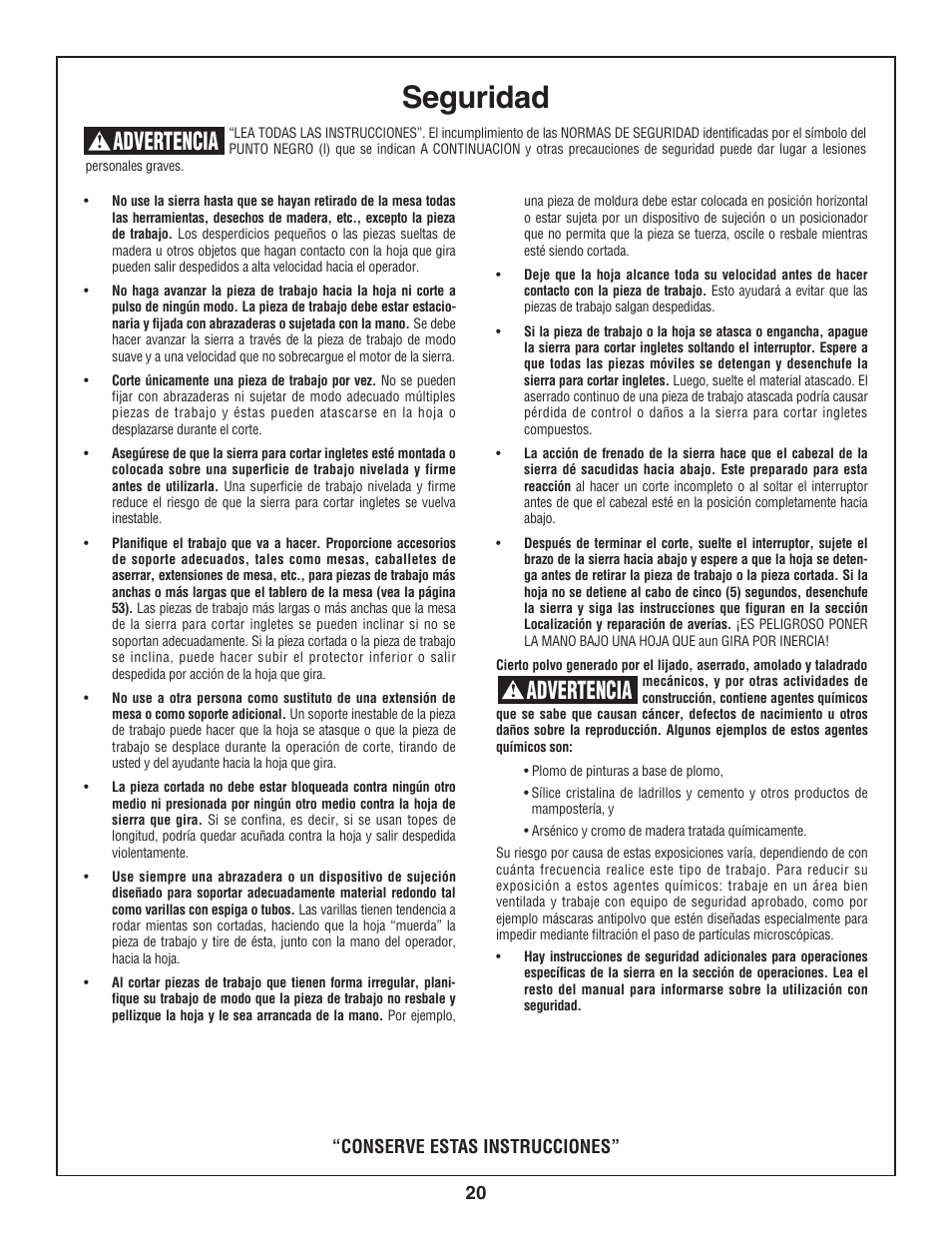 Seguridad, Advertencia, Conserve estas instrucciones | Skil 3800-02 User Manual | Page 20 / 72