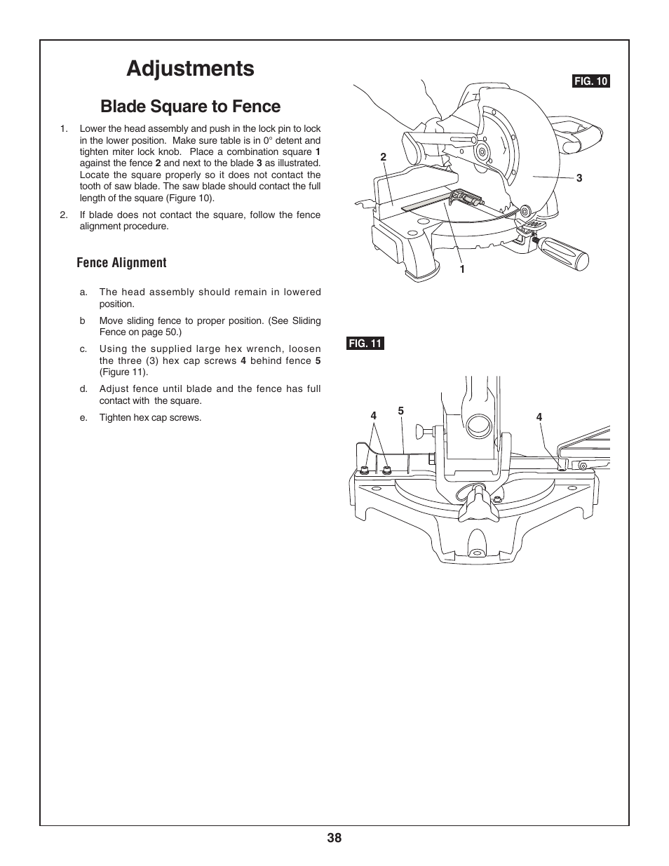 Adjustments, Blade square to fence | Skil 3800-02 User Manual | Page 38 / 72