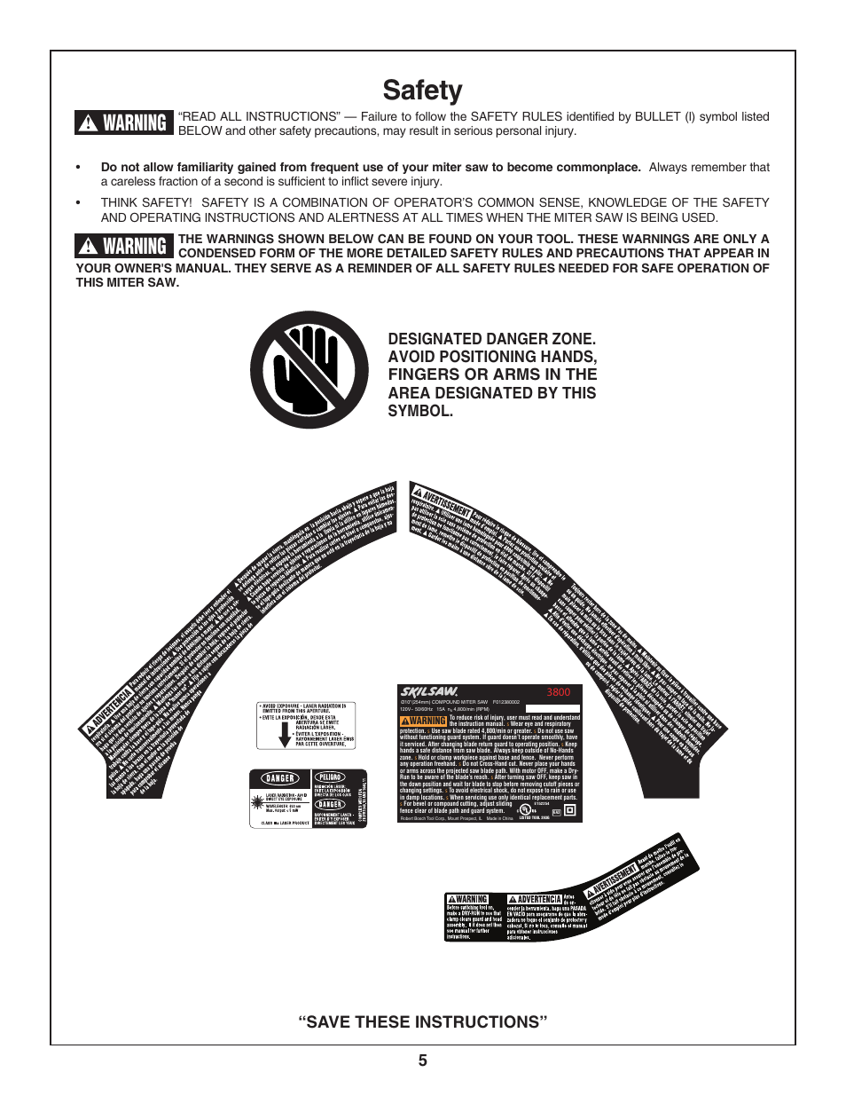 Safety, Warning, 5“save these instructions | Skil 3800-02 User Manual | Page 5 / 72