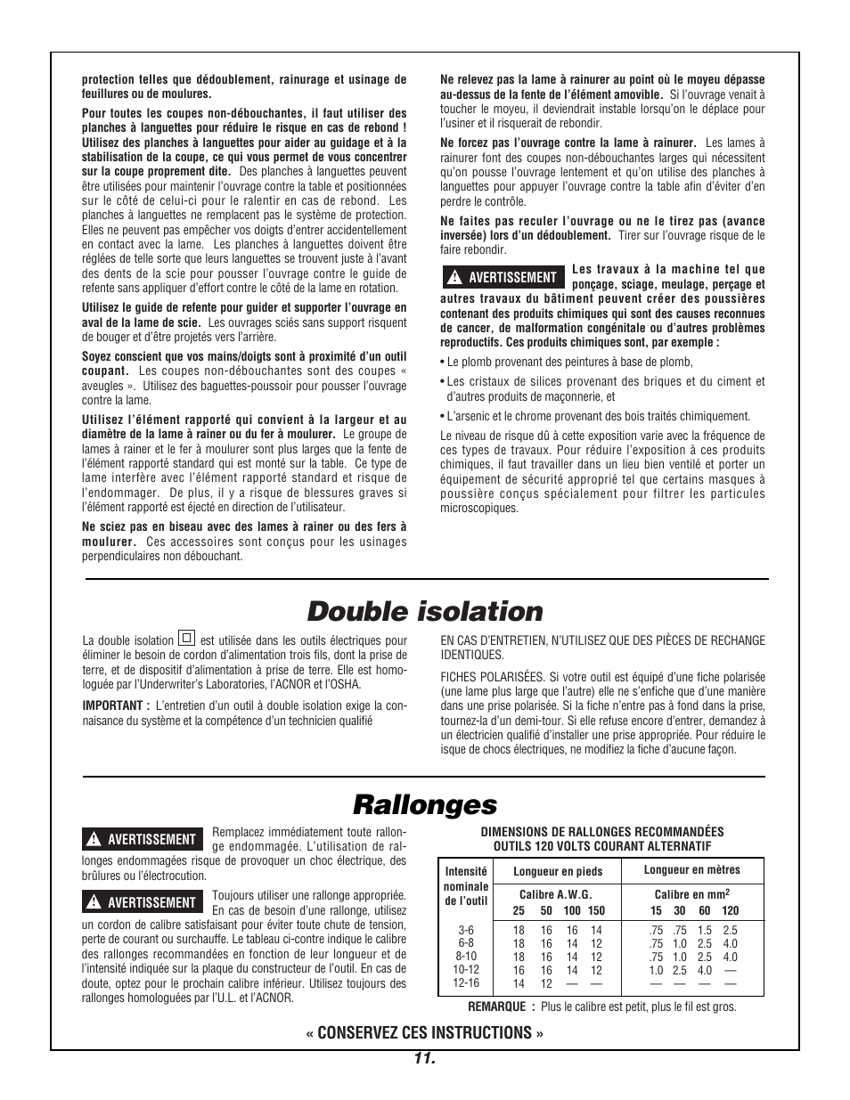 Double isolation rallonges, Conservez ces instructions | Skil 3400 User Manual | Page 11 / 64