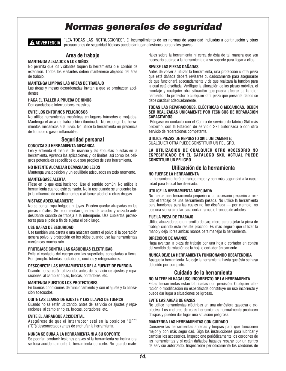 Normas generales de seguridad | Skil 3400 User Manual | Page 14 / 64