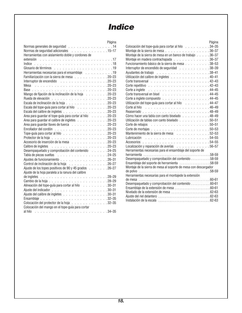 Indice | Skil 3400 User Manual | Page 18 / 64