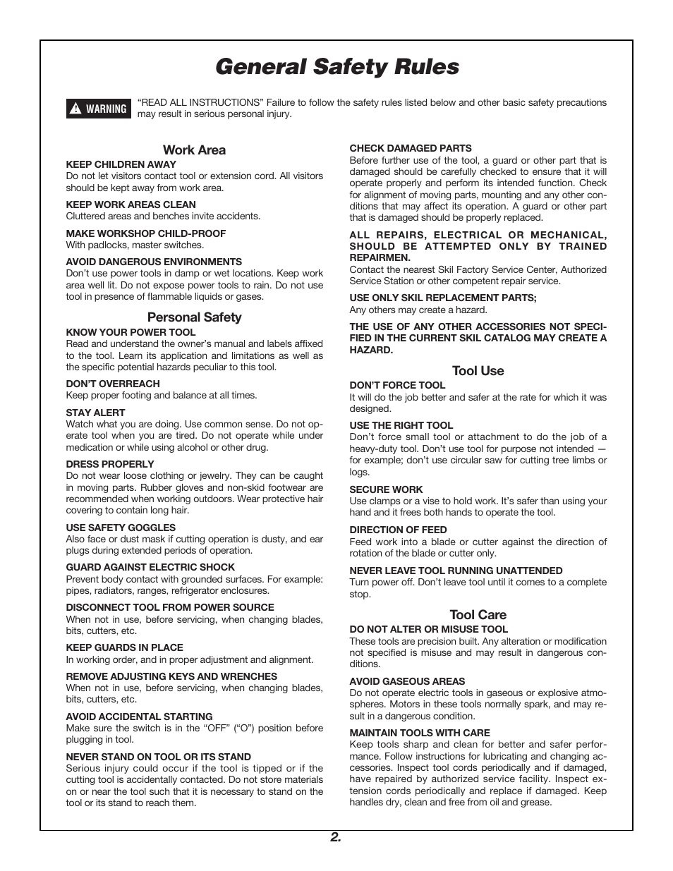 General safety rules | Skil 3400 User Manual | Page 2 / 64