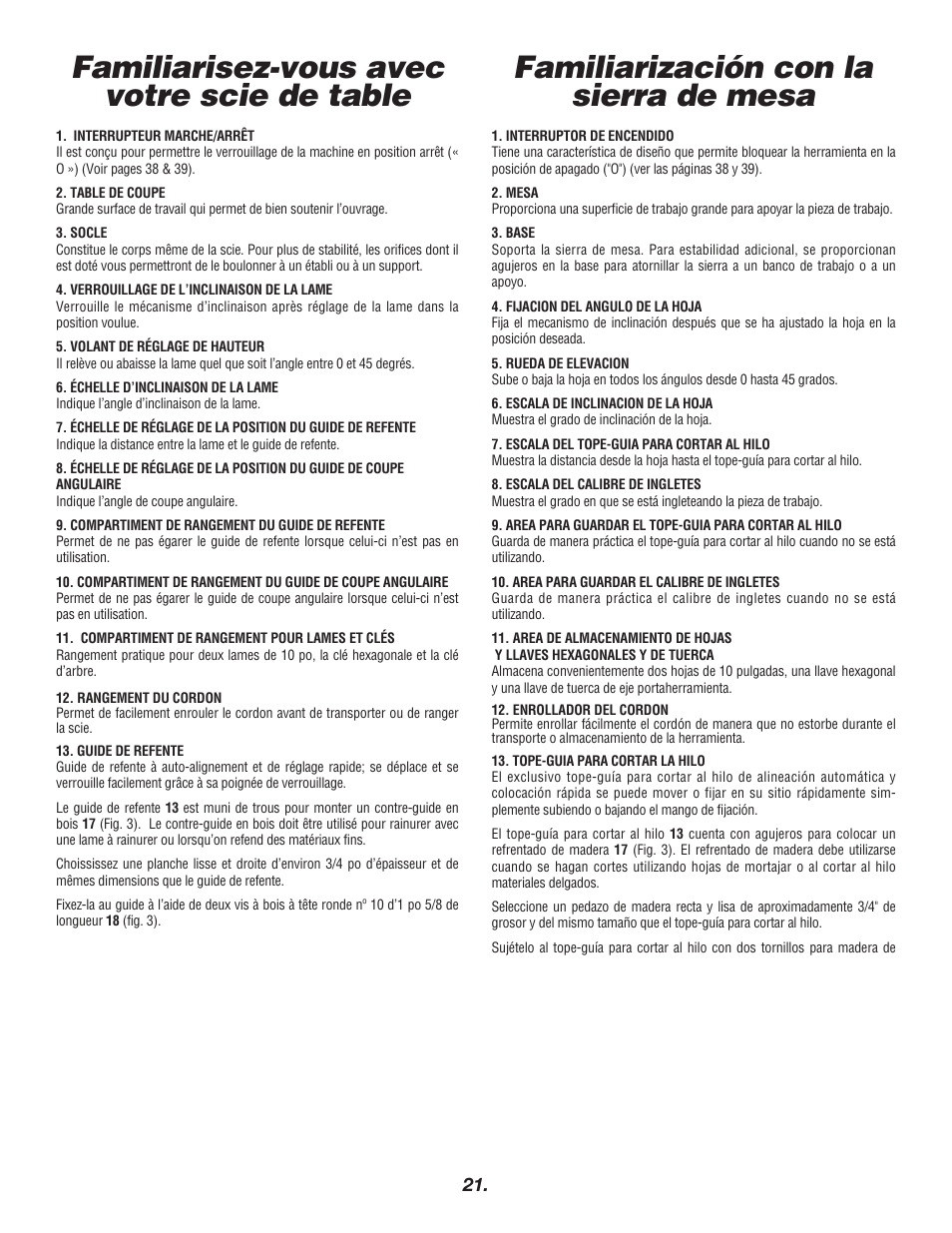 Familiarización con la sierra de mesa, Familiarisez-vous avec votre scie de table | Skil 3400 User Manual | Page 21 / 64