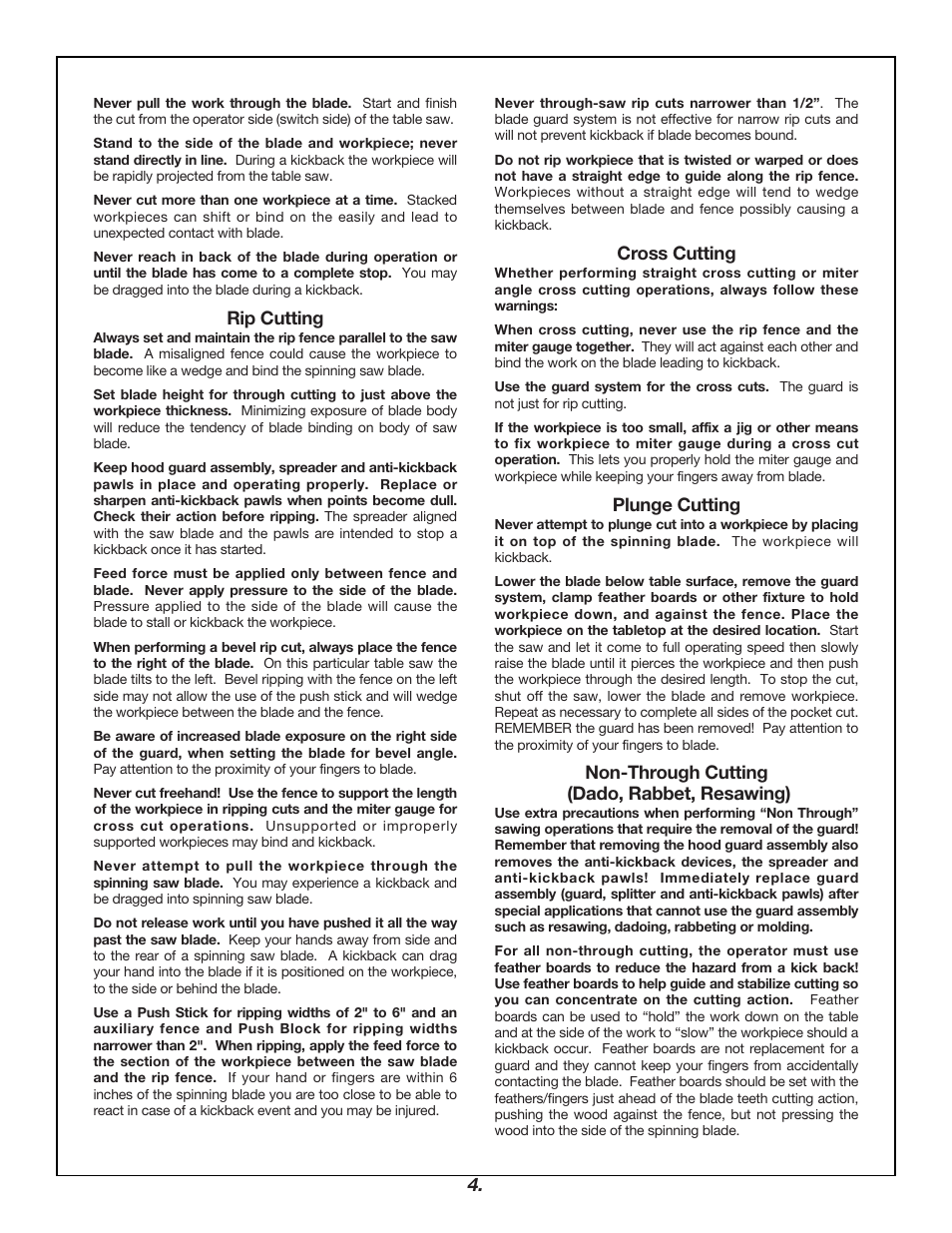 Rip cutting, Cross cutting, Plunge cutting | Non-through cutting (dado, rabbet, resawing) | Skil 3400 User Manual | Page 4 / 64