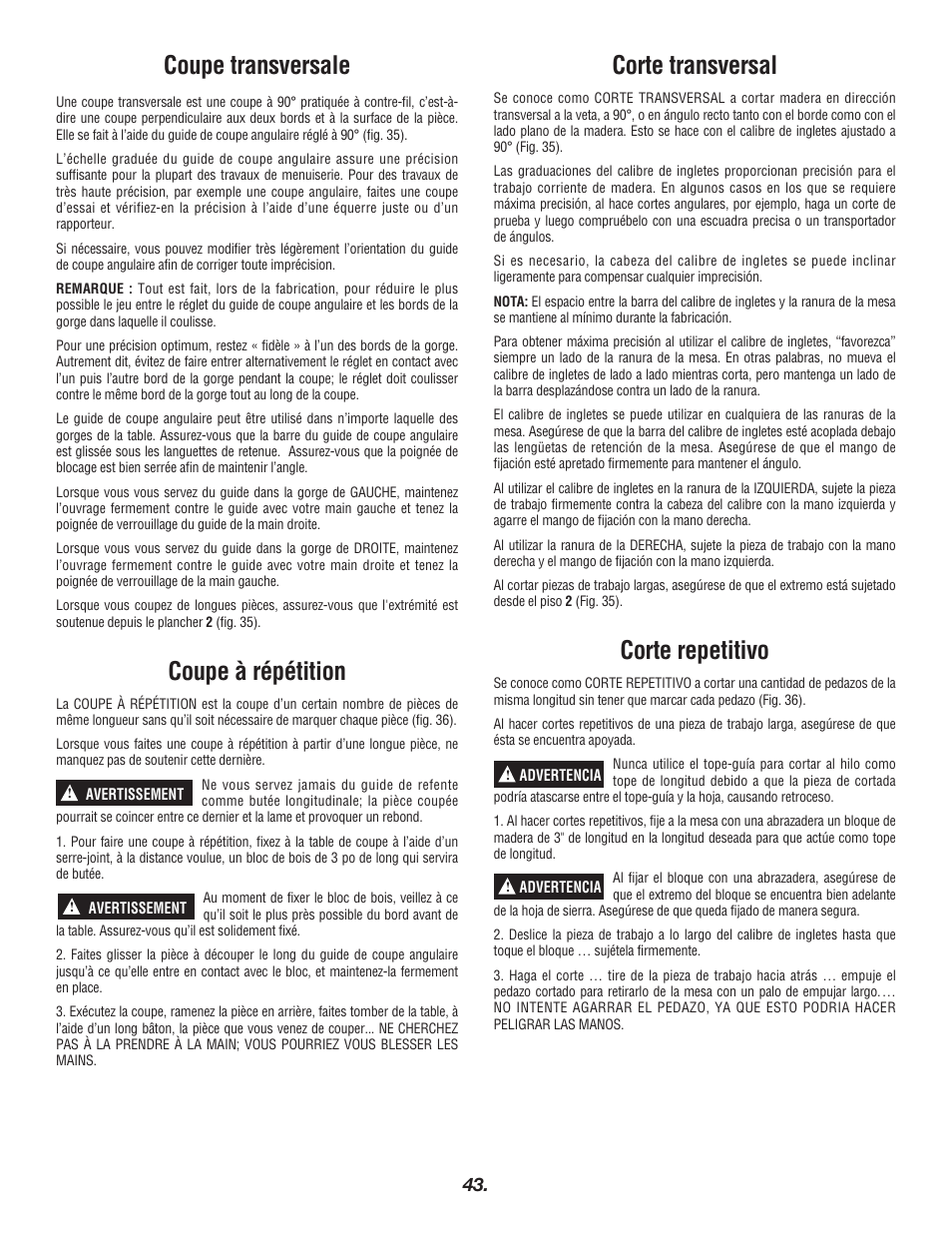 Coupe transversale, Coupe à répétition, Corte transversal | Corte repetitivo | Skil 3400 User Manual | Page 43 / 64