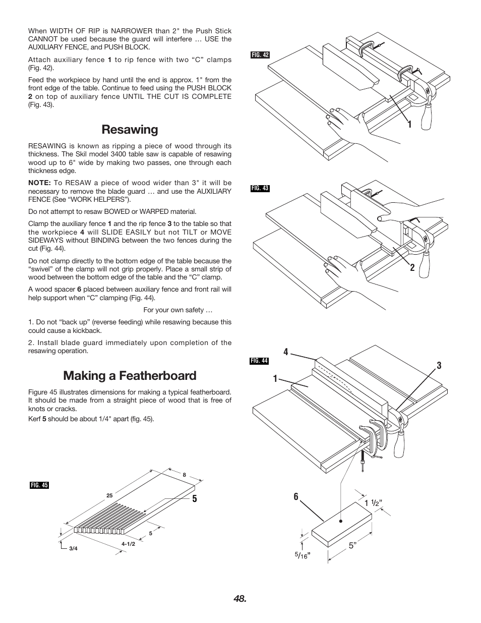 Resawing, Making a featherboard | Skil 3400 User Manual | Page 48 / 64