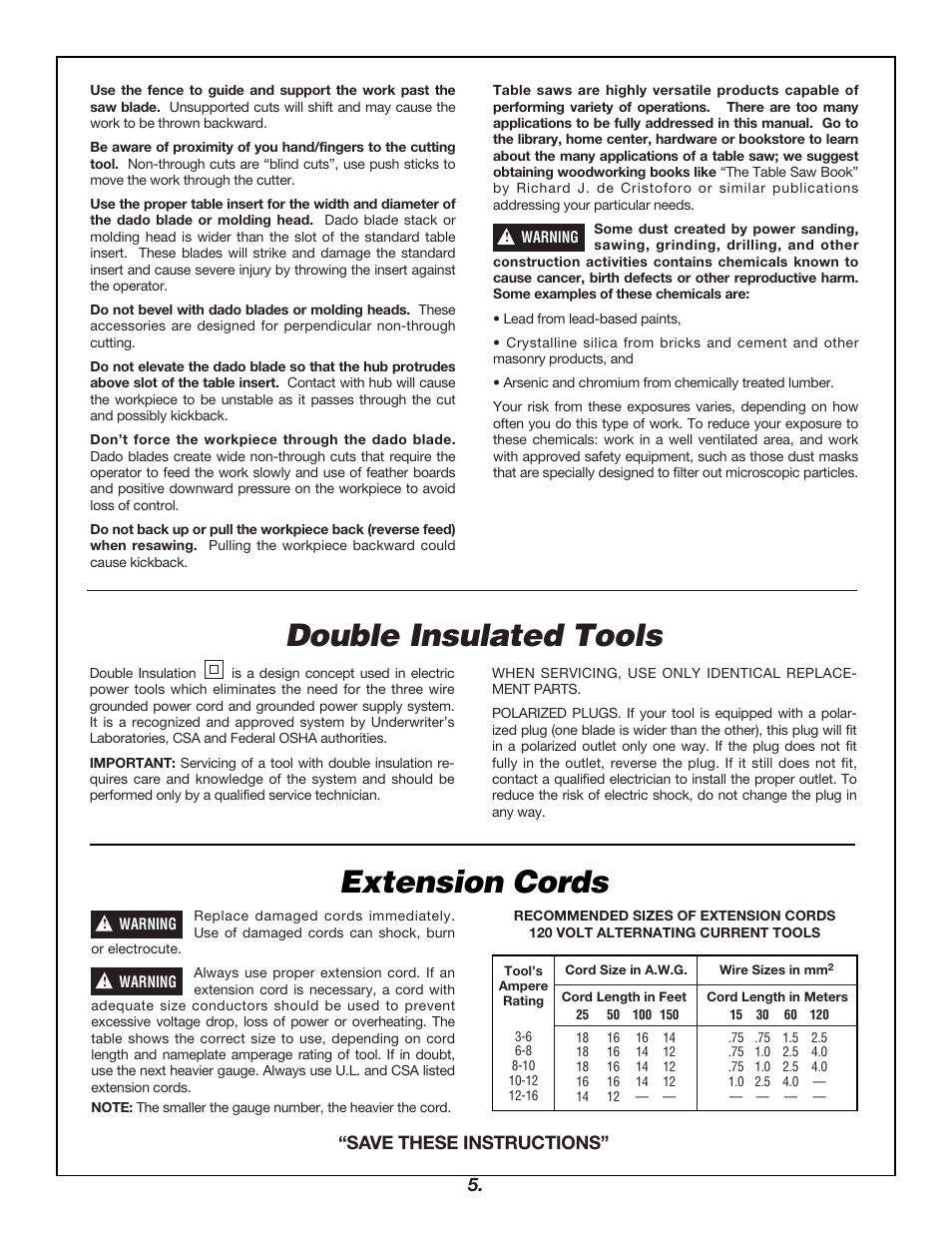 Double insulated tools extension cords, Save these instructions | Skil 3400 User Manual | Page 5 / 64