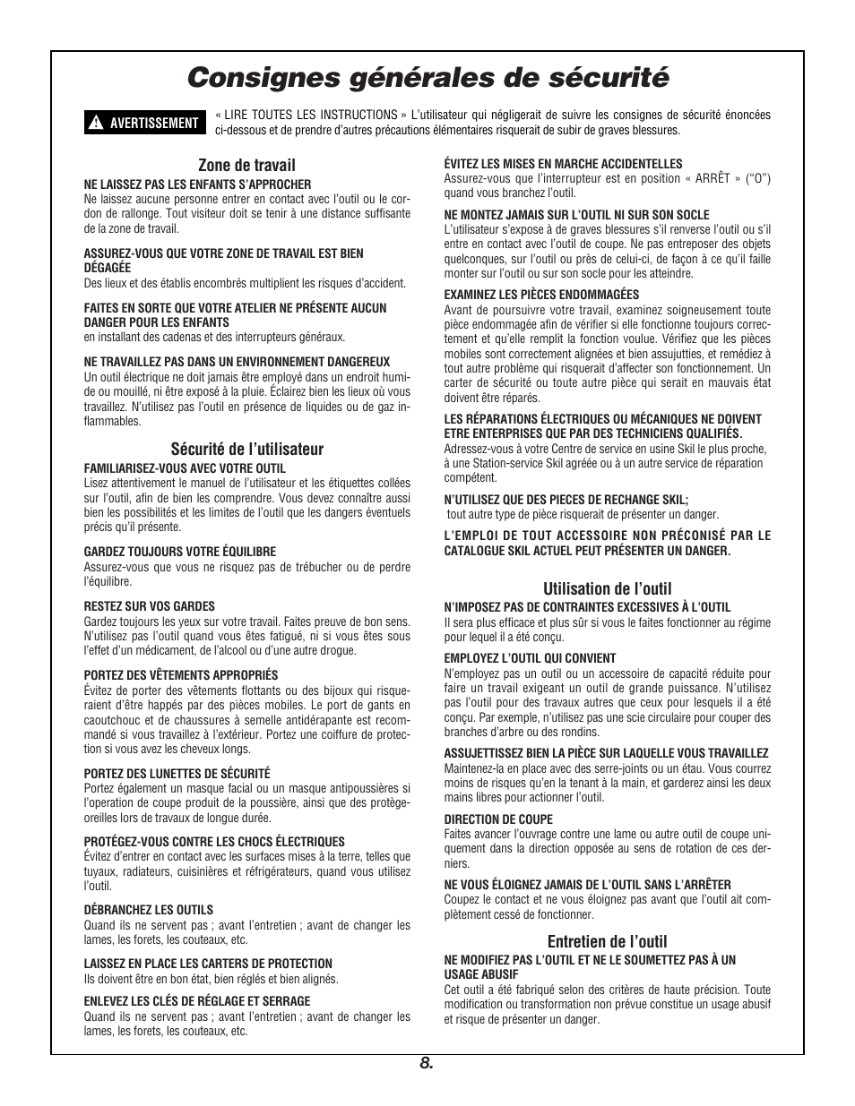 Consignes générales de sécurité | Skil 3400 User Manual | Page 8 / 64