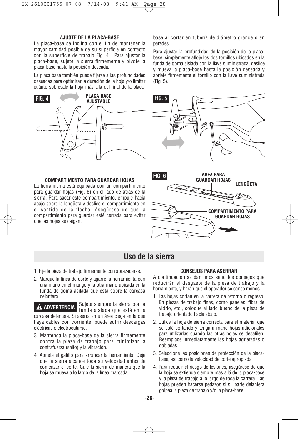 Uso de la sierra | Skil 9215 User Manual | Page 28 / 32