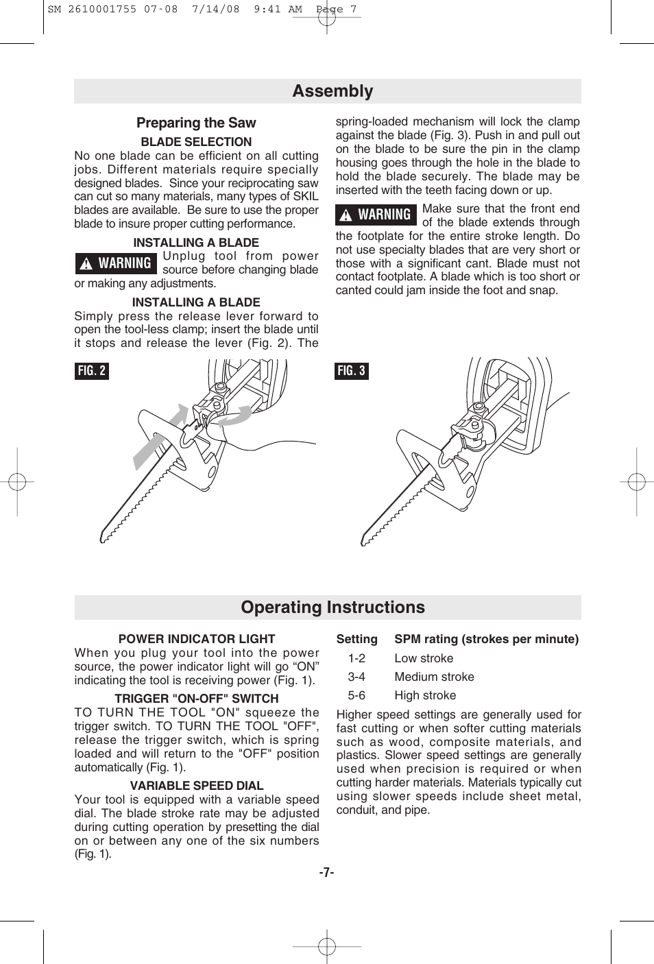 Assembly, Operating instructions | Skil 9215 User Manual | Page 7 / 32