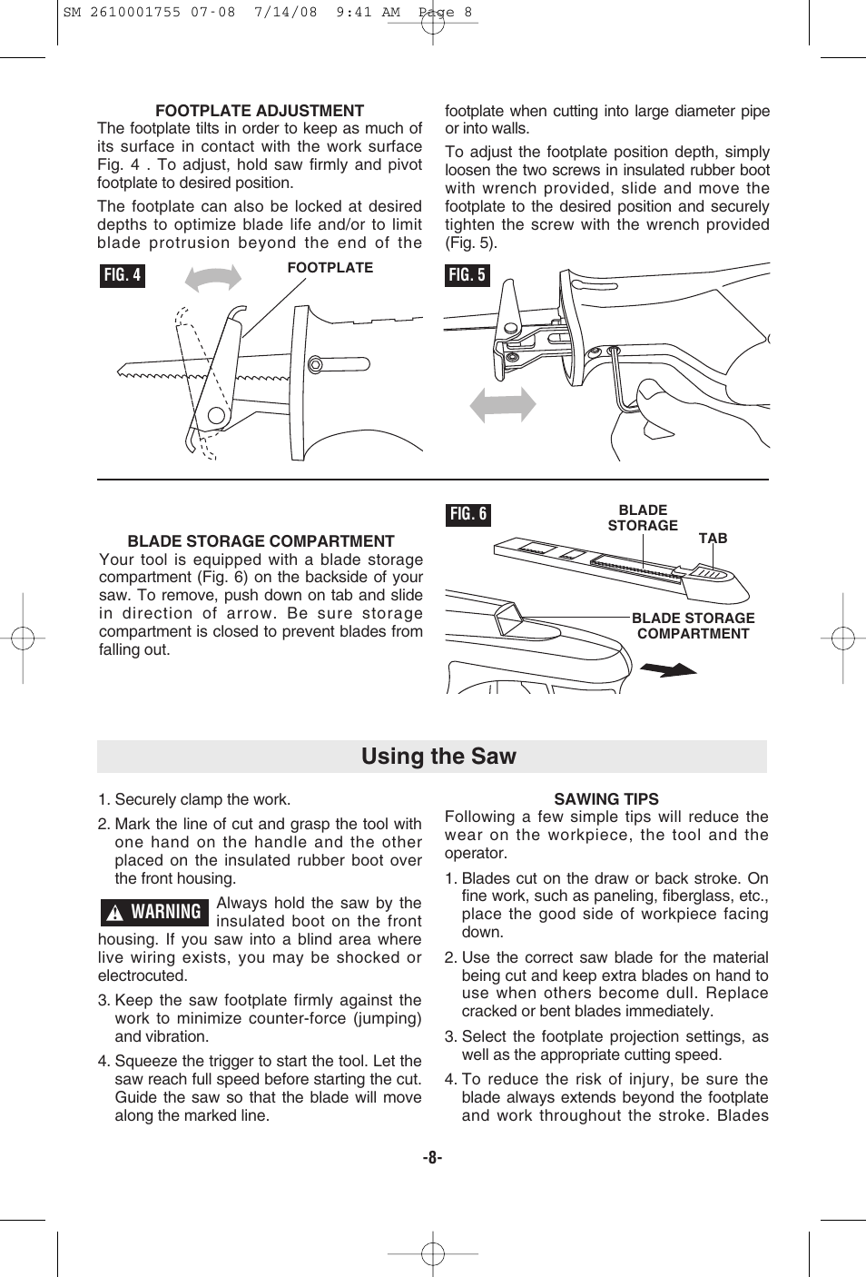 Using the saw | Skil 9215 User Manual | Page 8 / 32