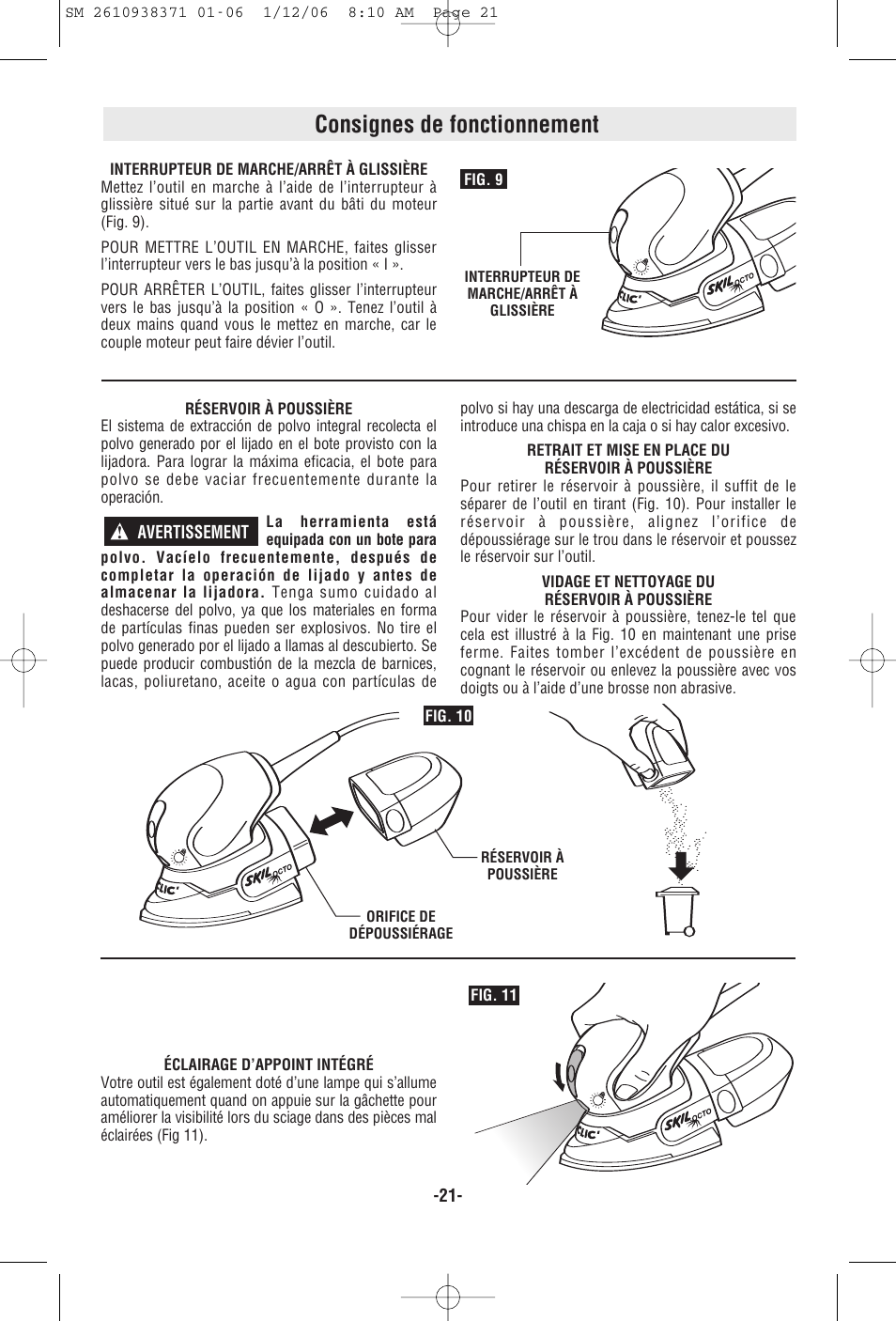 Consignes de fonctionnement | Skil 7300 User Manual | Page 21 / 40