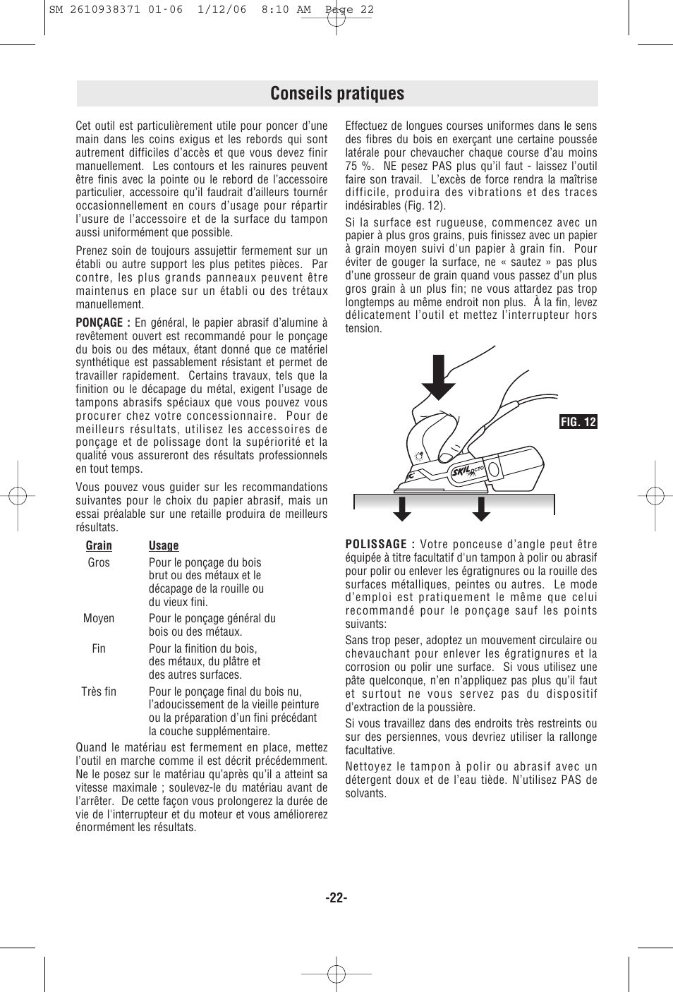 Conseils pratiques | Skil 7300 User Manual | Page 22 / 40