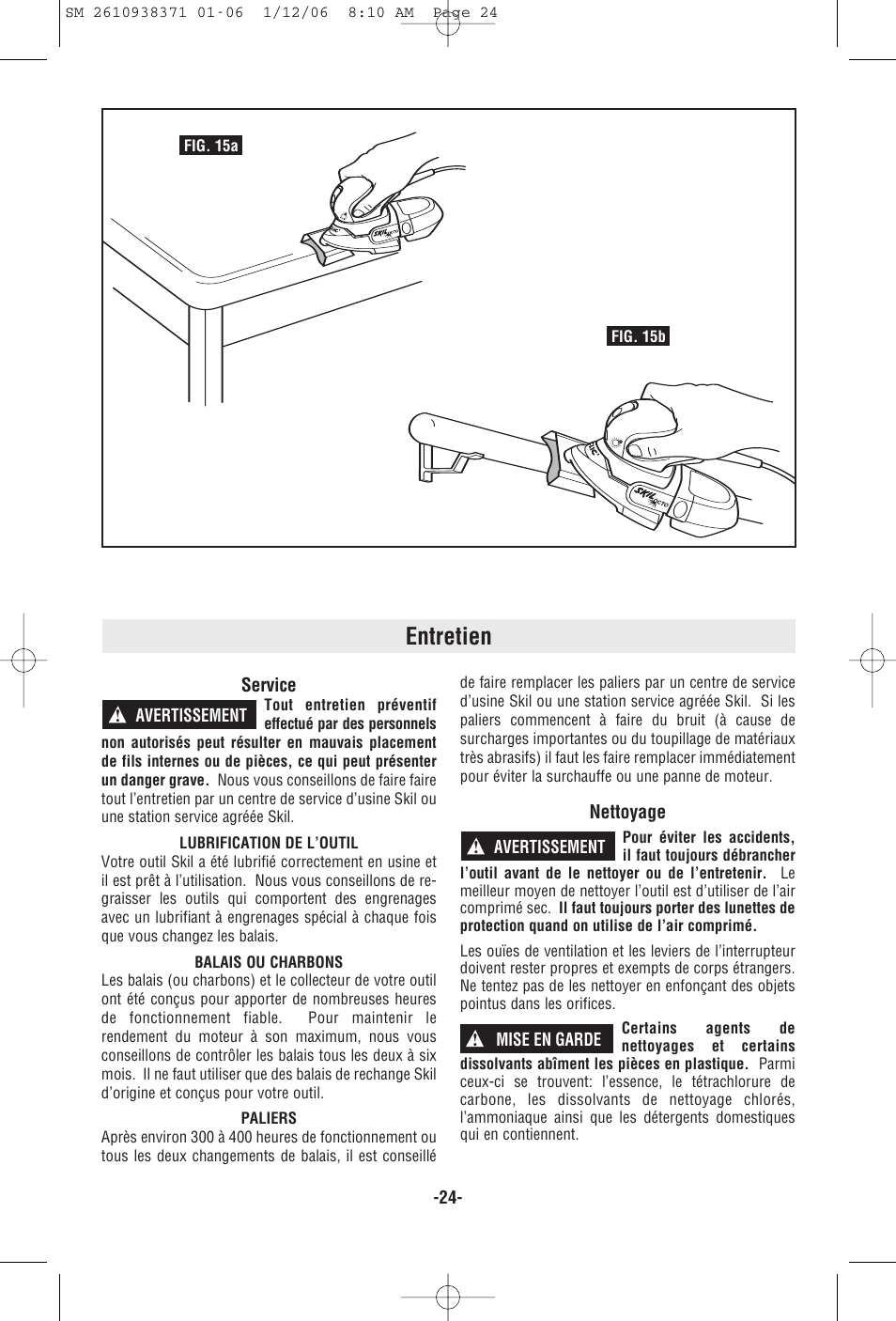 Entretien | Skil 7300 User Manual | Page 24 / 40
