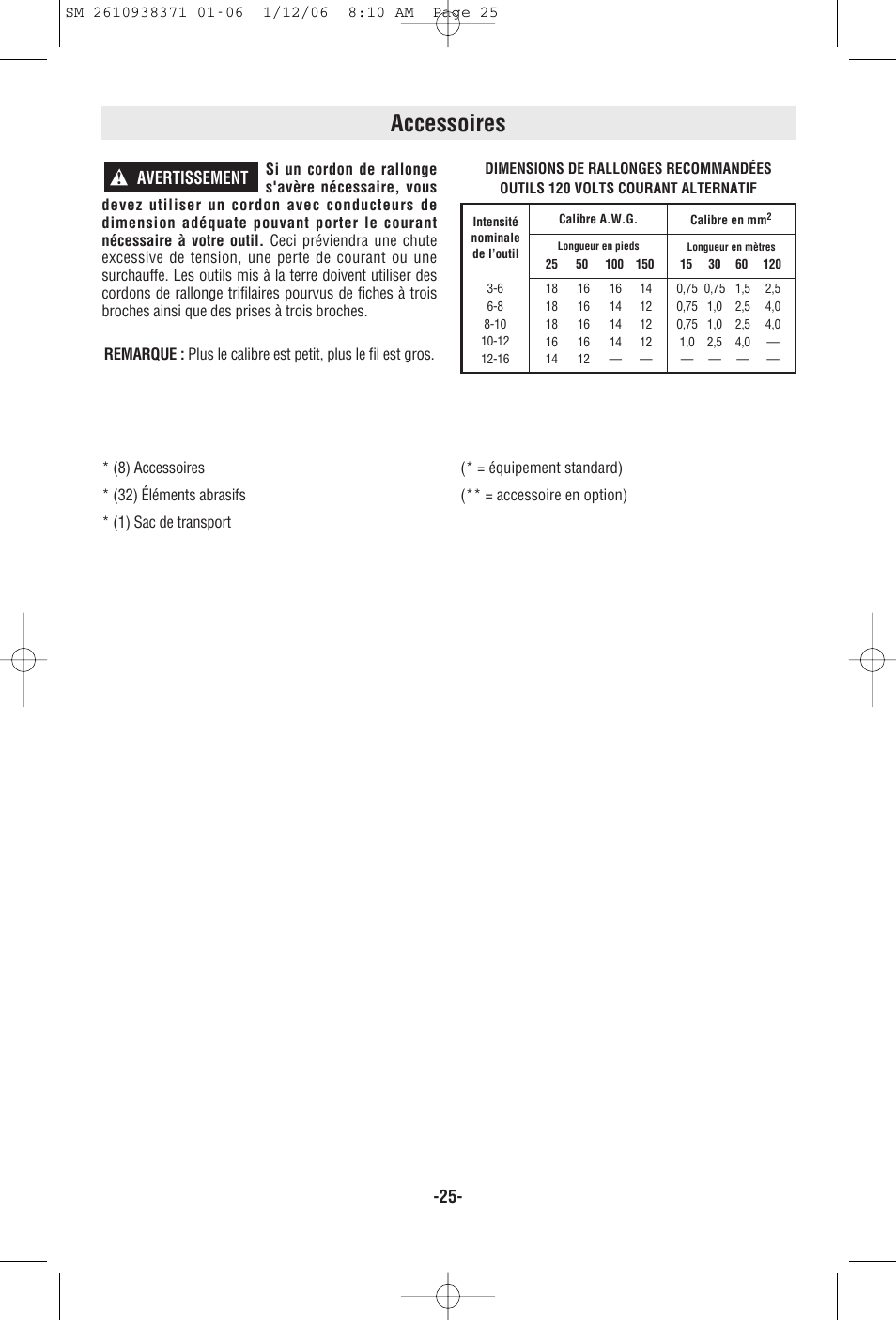 Accessoires, Avertissement | Skil 7300 User Manual | Page 25 / 40