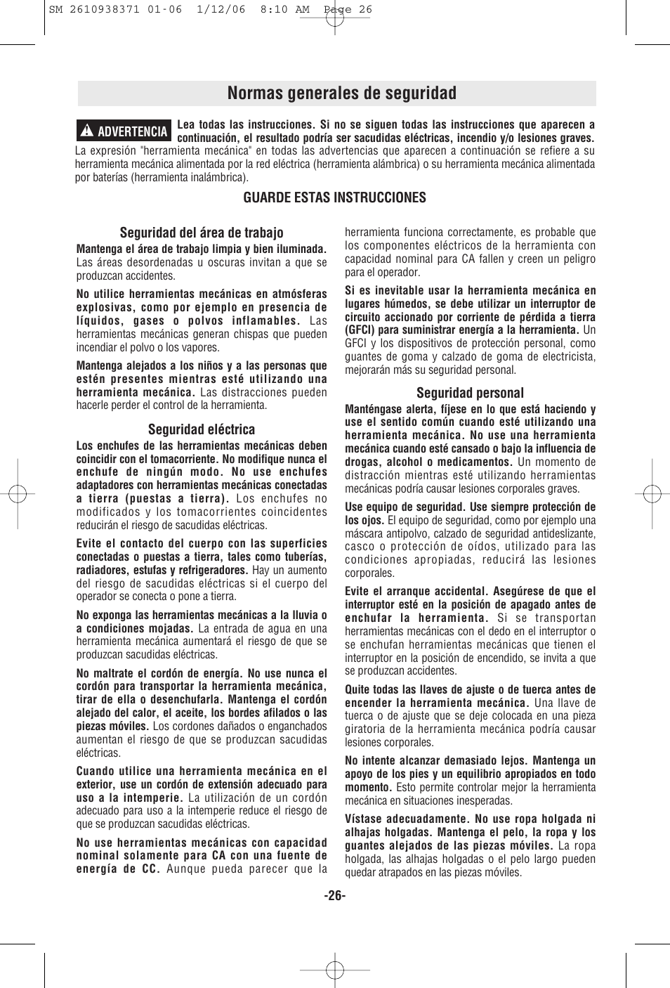 Normas generales de seguridad | Skil 7300 User Manual | Page 26 / 40
