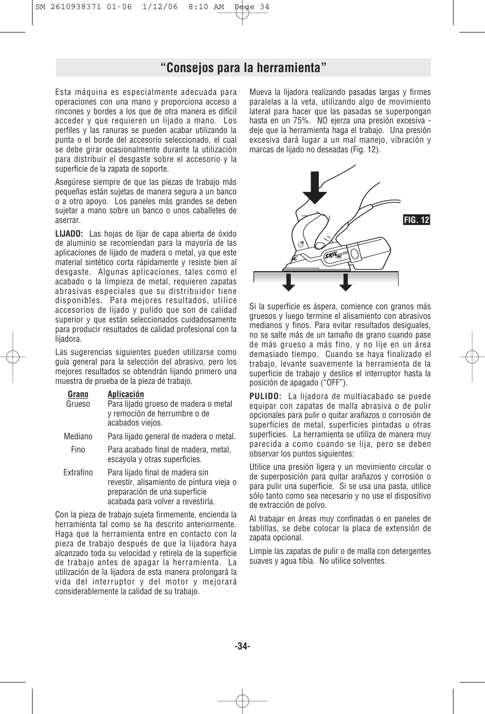Consejos para la herramienta | Skil 7300 User Manual | Page 34 / 40