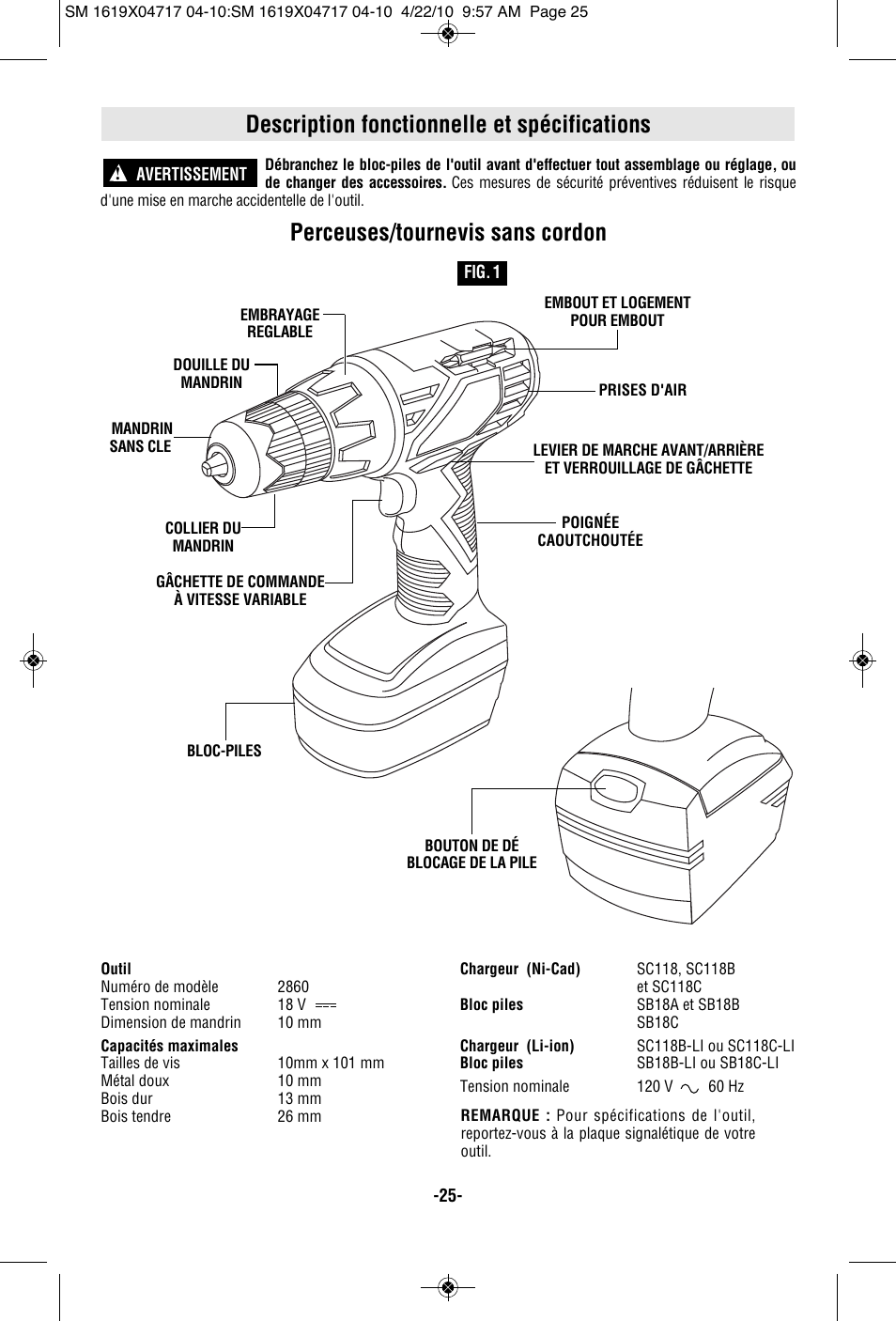 Description fonctionnelle et spécifications, Perceuses/tournevis sans cordon | Skil 2860 User Manual | Page 25 / 56
