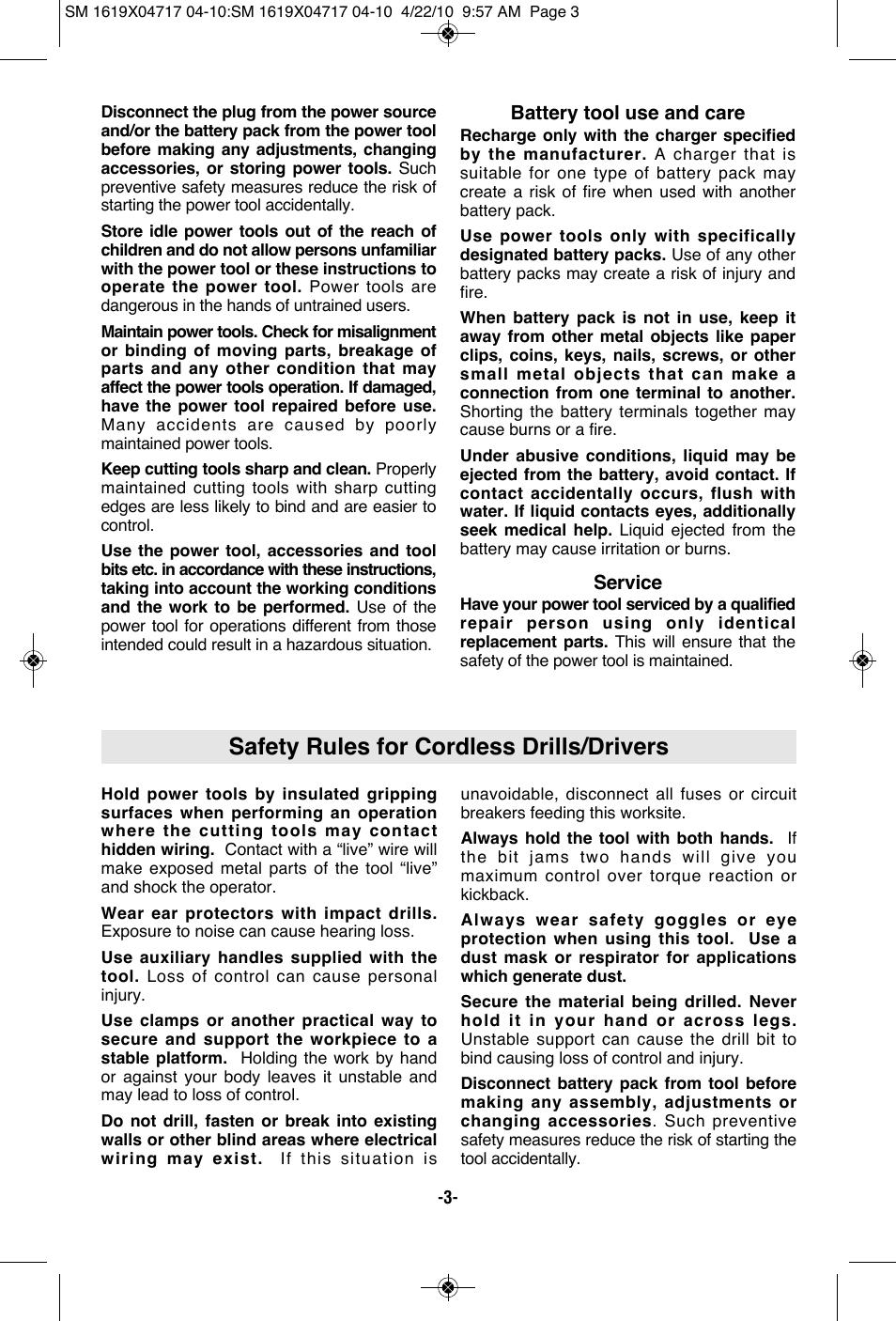 Safety rules for cordless drills/drivers | Skil 2860 User Manual | Page 3 / 56