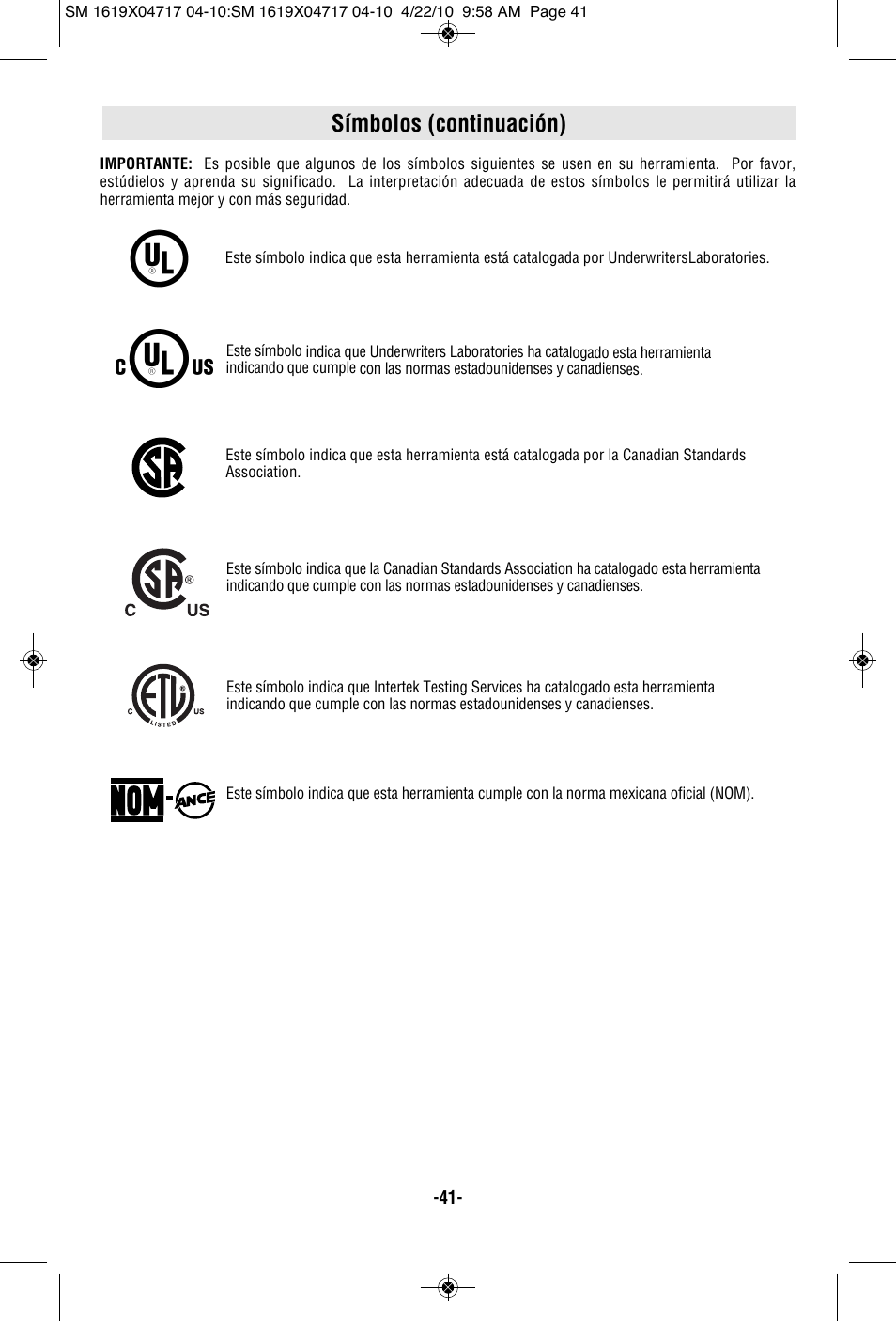 Símbolos (continuación) | Skil 2860 User Manual | Page 41 / 56