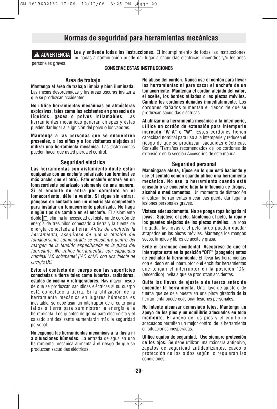 Normas de seguridad para herramientas mecánicas | Skil 6230 User Manual | Page 20 / 32