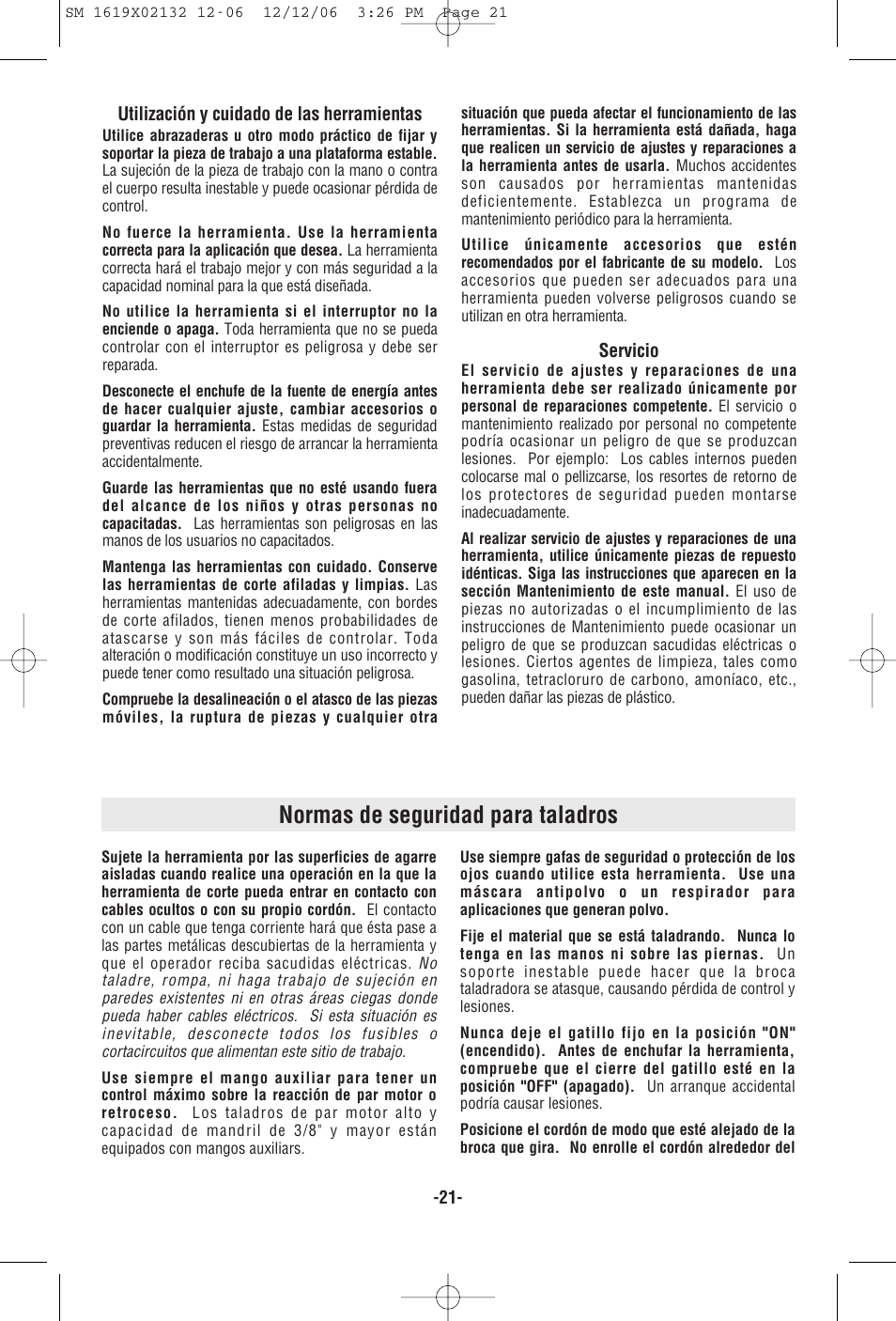 Normas de seguridad para taladros | Skil 6230 User Manual | Page 21 / 32