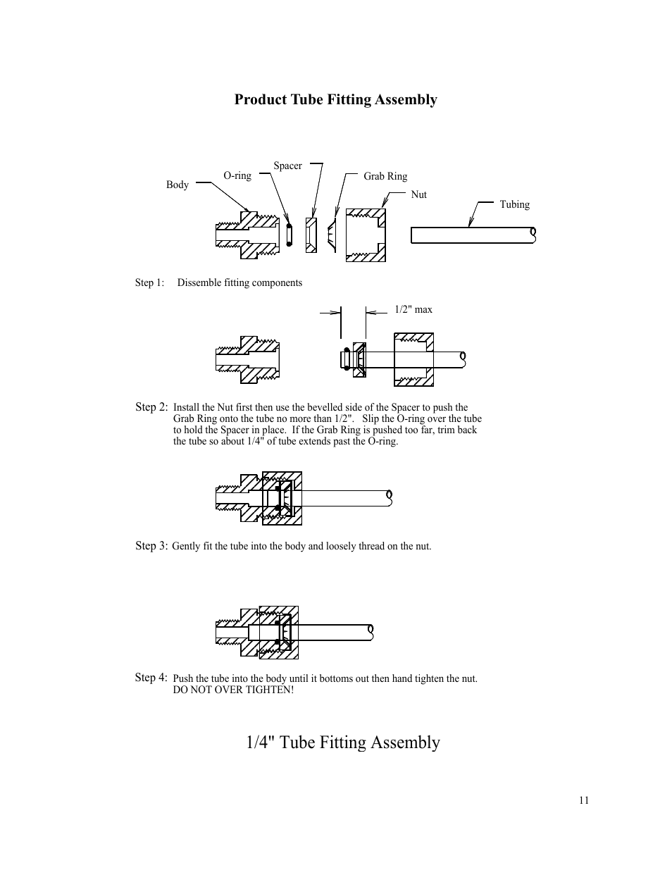 1/4" tube fitting assembly, Product tube fitting assembly | Spectra Watermakers VENTURA 150 MPC-5000 User Manual | Page 11 / 54