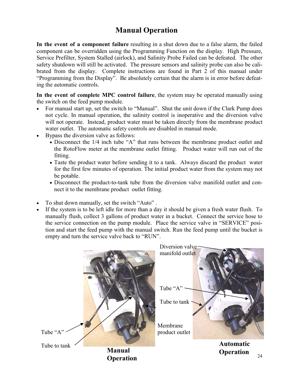 Manual operation, Automatic operation manual operation | Spectra Watermakers VENTURA 150 MPC-5000 User Manual | Page 24 / 54