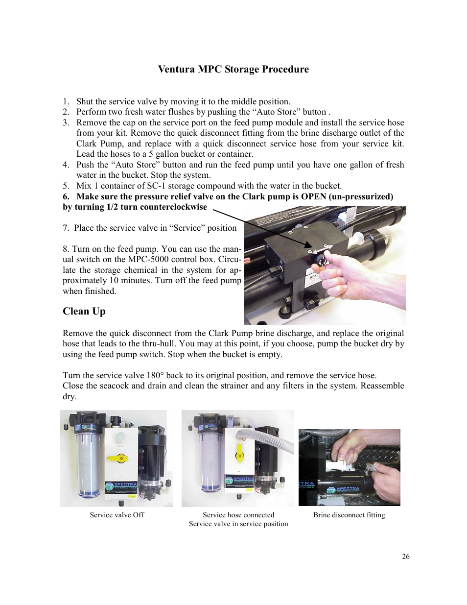 Ventura mpc storage procedure, Clean up | Spectra Watermakers VENTURA 150 MPC-5000 User Manual | Page 26 / 54