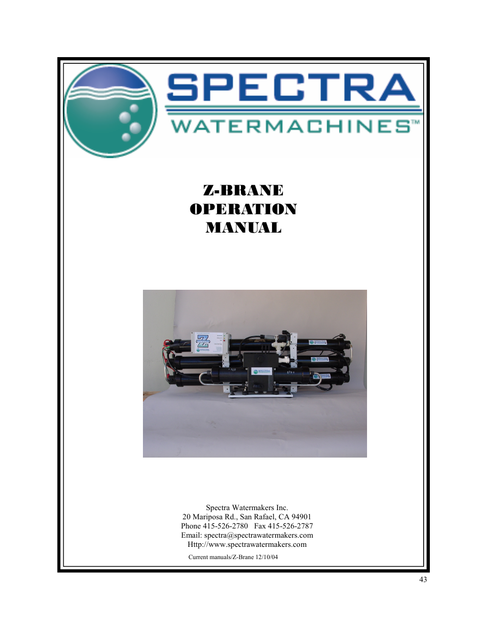 Z-brane operation manual | Spectra Watermakers VENTURA 150 MPC-5000 User Manual | Page 43 / 54