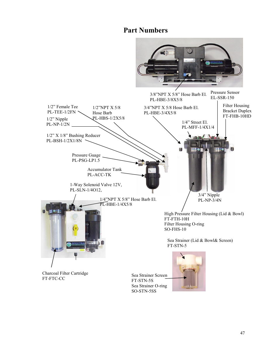 Part numbers | Spectra Watermakers VENTURA 150 MPC-5000 User Manual | Page 47 / 54