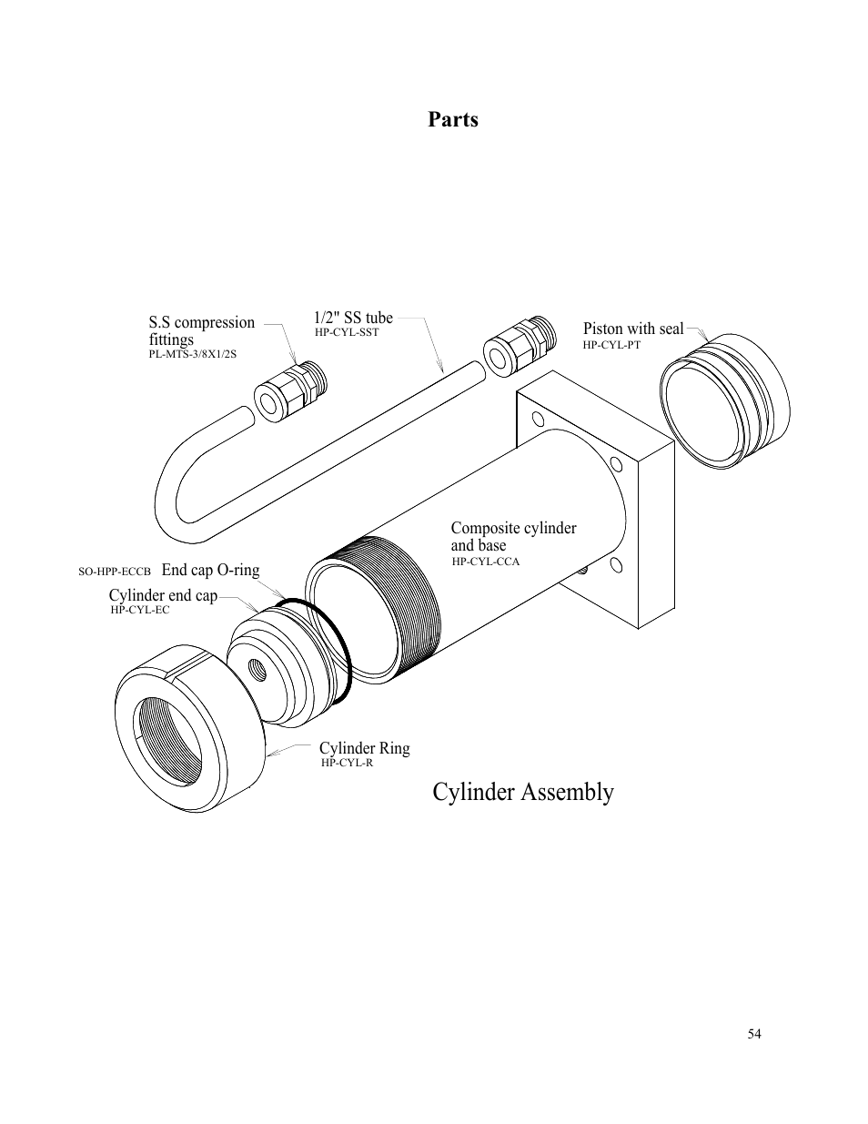 Cylinder assembly, Parts | Spectra Watermakers VENTURA 150 MPC-5000 User Manual | Page 54 / 54