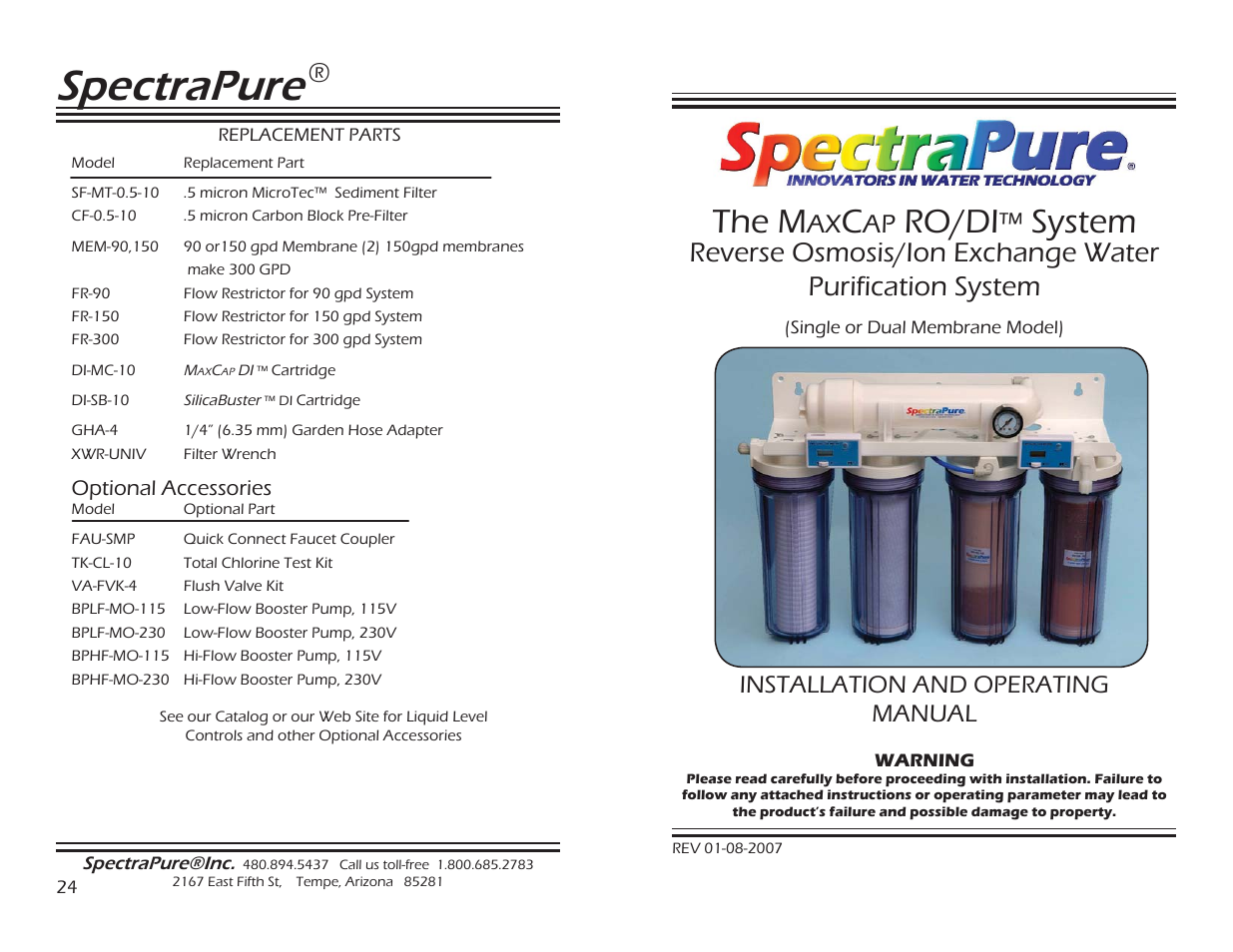 Spectra Watermakers THE MAXCAP RO/DITM SF-MT-0.5-10 User Manual | 12 pages